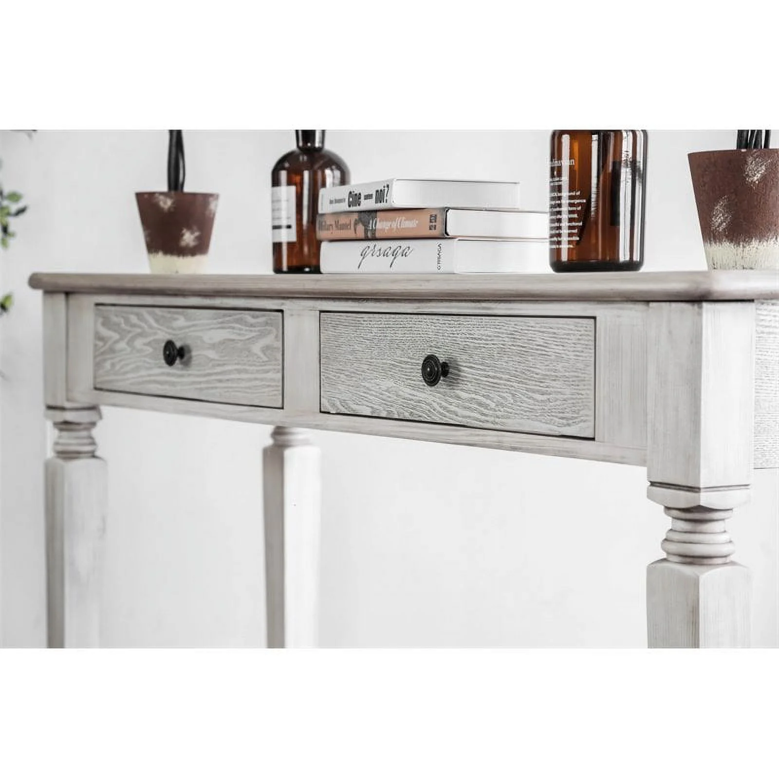 Furniture of America Vera Rustic Wood 2-Drawer Console Table in Antique White