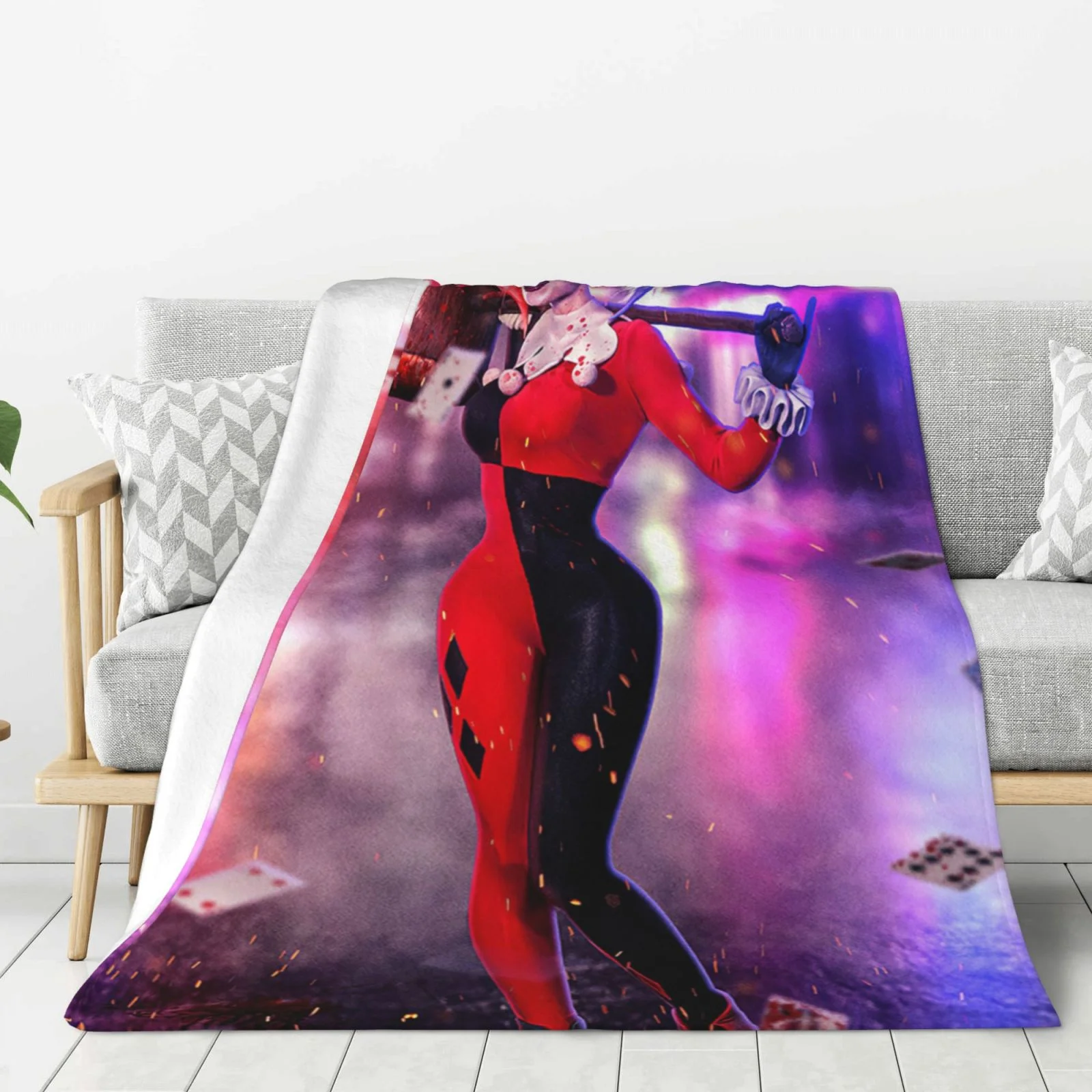 Harley Quinn Film Thick Blanket Cozy Soft Fuzzy Anti-pilling Flannel Throw Blanket Warm Sofa Bed Blanket 40