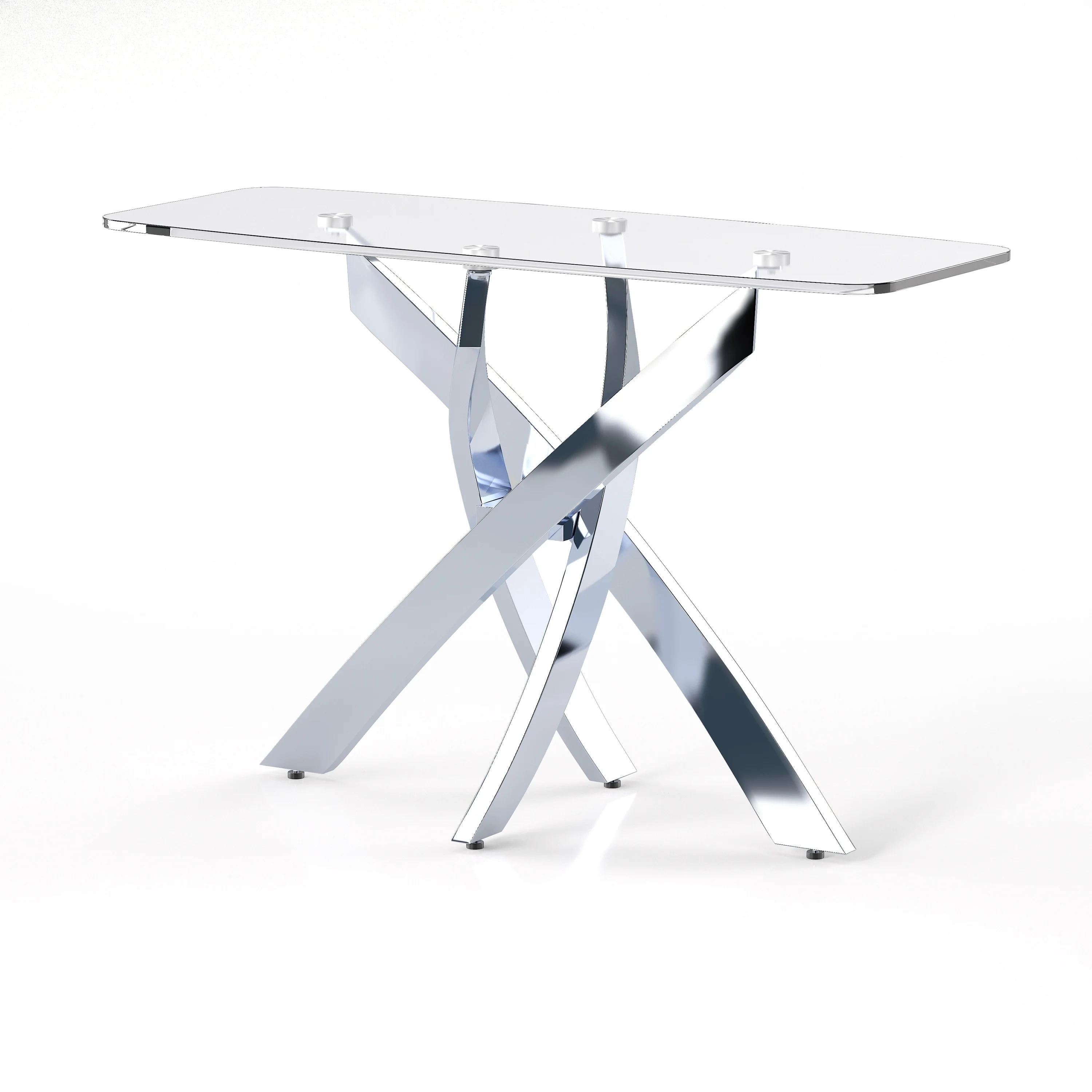 Furniture of America Dess Modern Chrome 45-inch Glass Top X-cross Sofa Table by