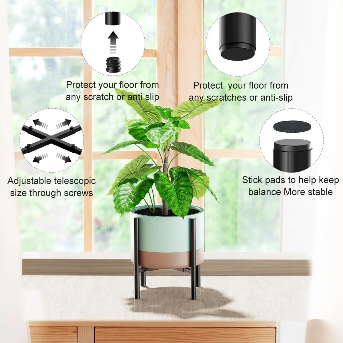 Plant Stand, Indoor Plant Stand Adjustable for 8 to12 inches Plant Pot, Metal Plant Stand For Indoor Plants Mid Century Stable Stylish Black Planter Stand for Outdoor, Black 1 Pack, Pot not Included