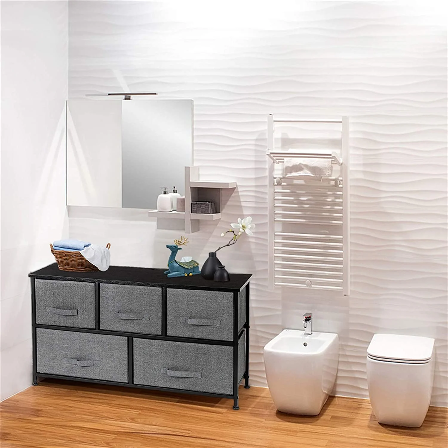 JDZHAPPYLIFE Gray Drawer Dresser  Fabric  Tower for Bedroom  Hallway  Nursery  Closet  Chest Organizer Unit for  Bedroom with Fabric Bins  Dresser  Chest 39.4" L x 11.4" W x 21.7&