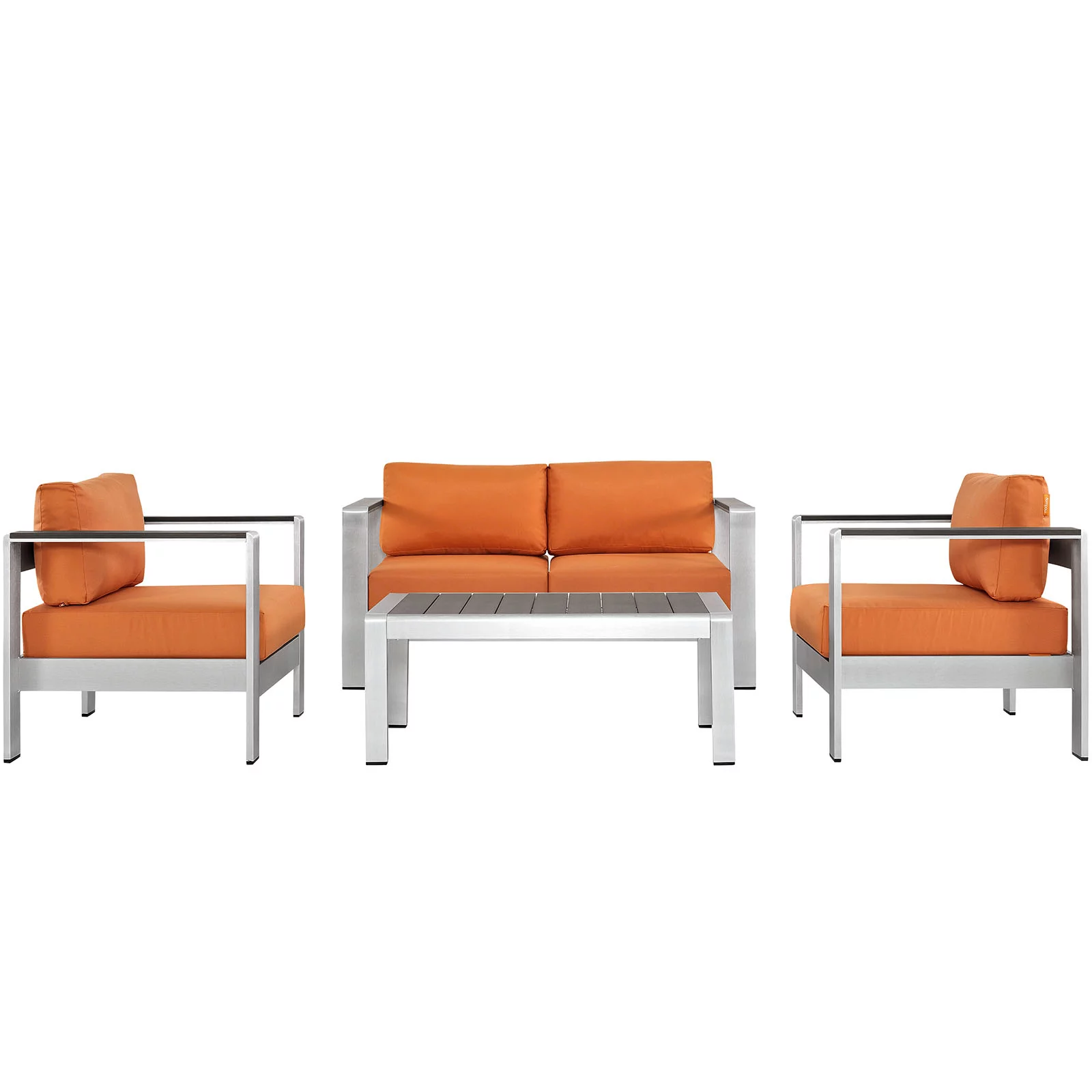 Modern Contemporary Urban Design Outdoor Patio Balcony Four PCS Sectional Sofa Set, Orange, Aluminum