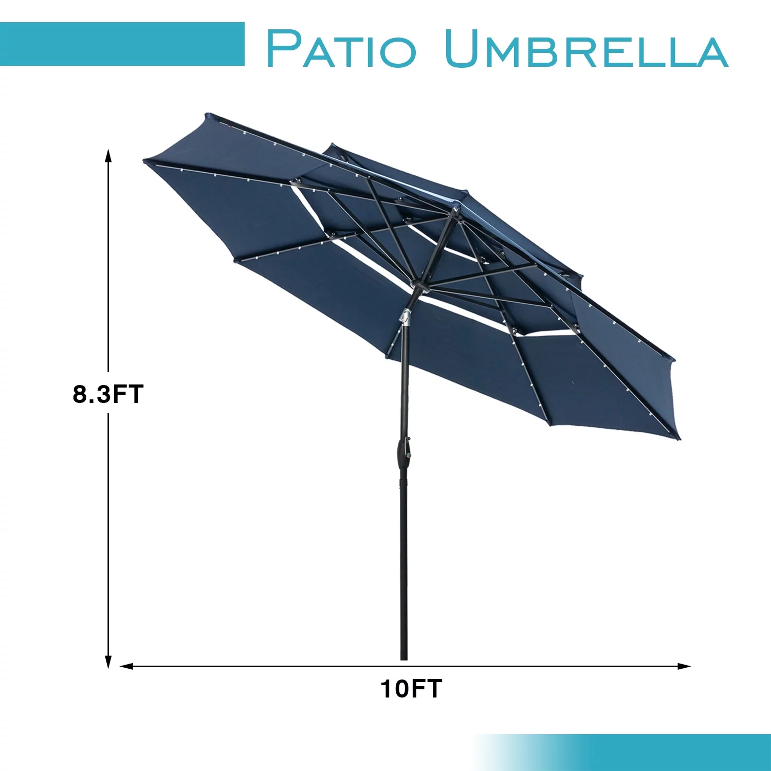 Autlaycil 10Ft 3 Tiers Patio Umbrellas Solar 40 LED Lighted Umbrella with 8 Ribs Patio Table Umbrella, Blue