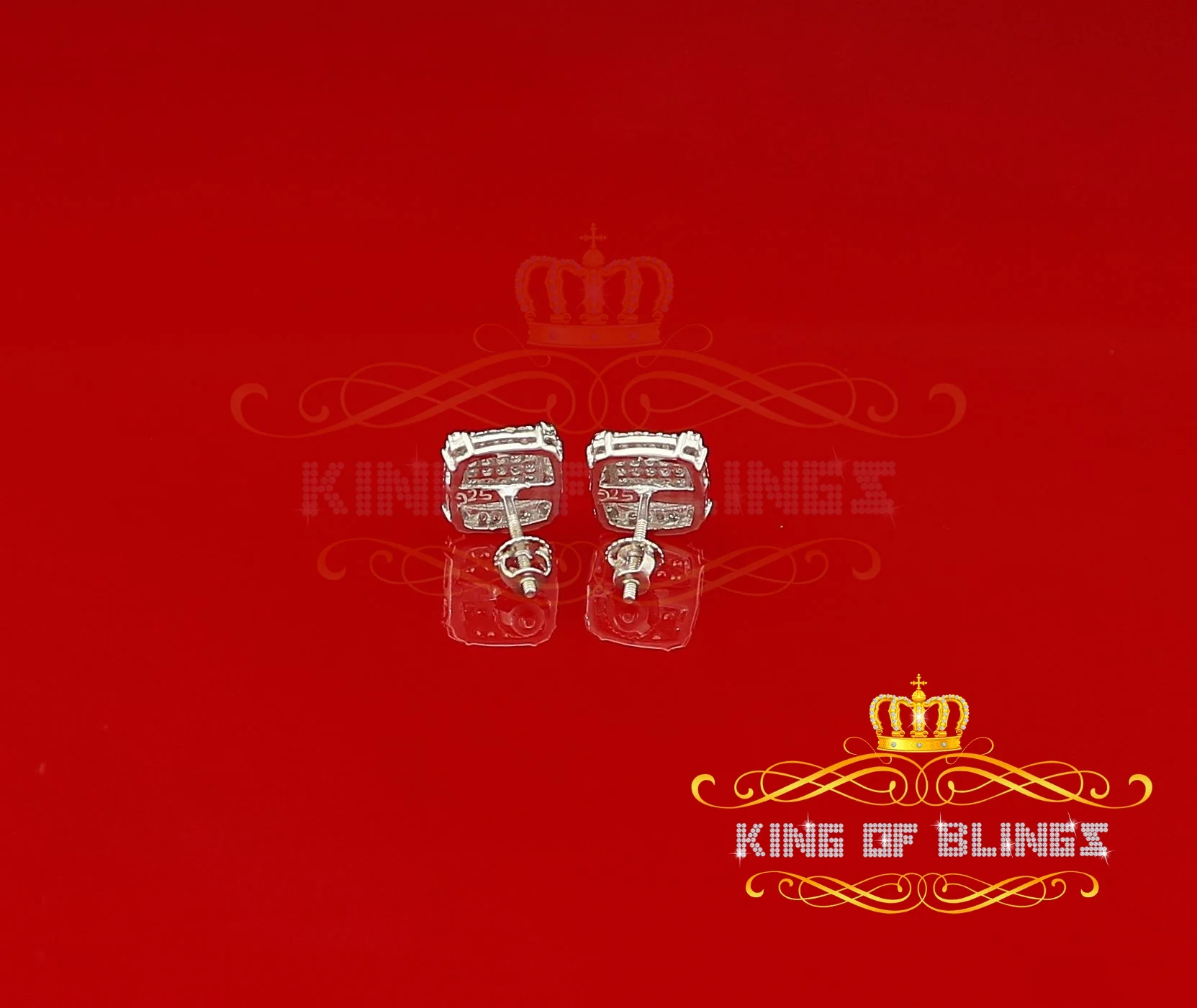 King of Bling's 925 Silver White 0.72ct Cubic Zirconia Hip Hop Square Men's & Women's Earrings