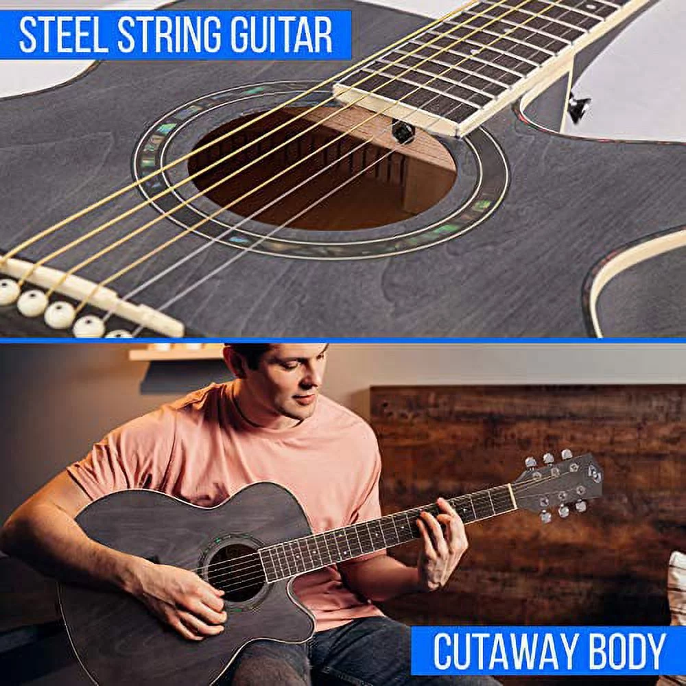 Pyle Acoustic Guitar Kit, 3/4 Junior Size Steel String Instrument for Beginner Kids Adults 36” Gray