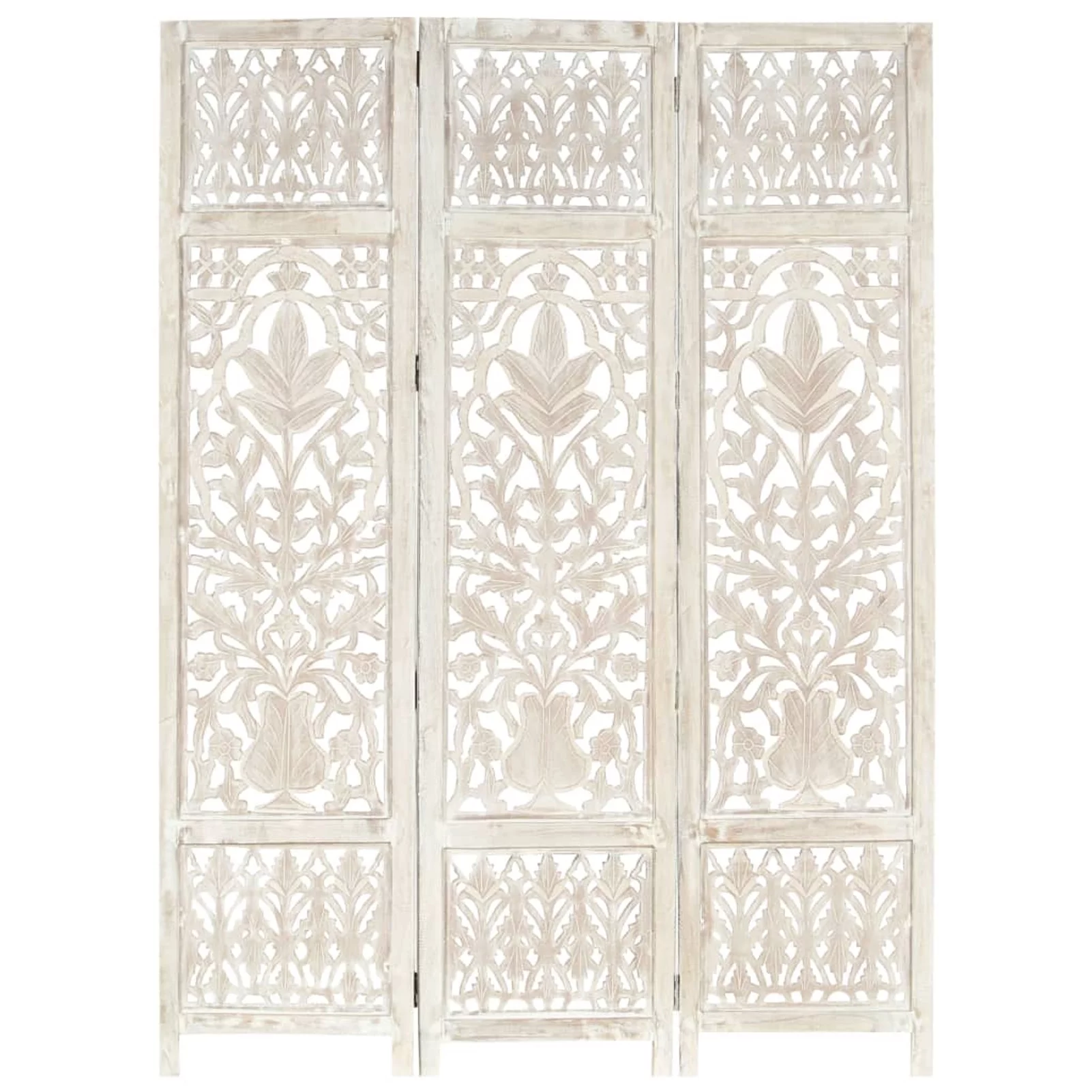 Walmeck Hand carved 3-Panel Room Divider White 47.2