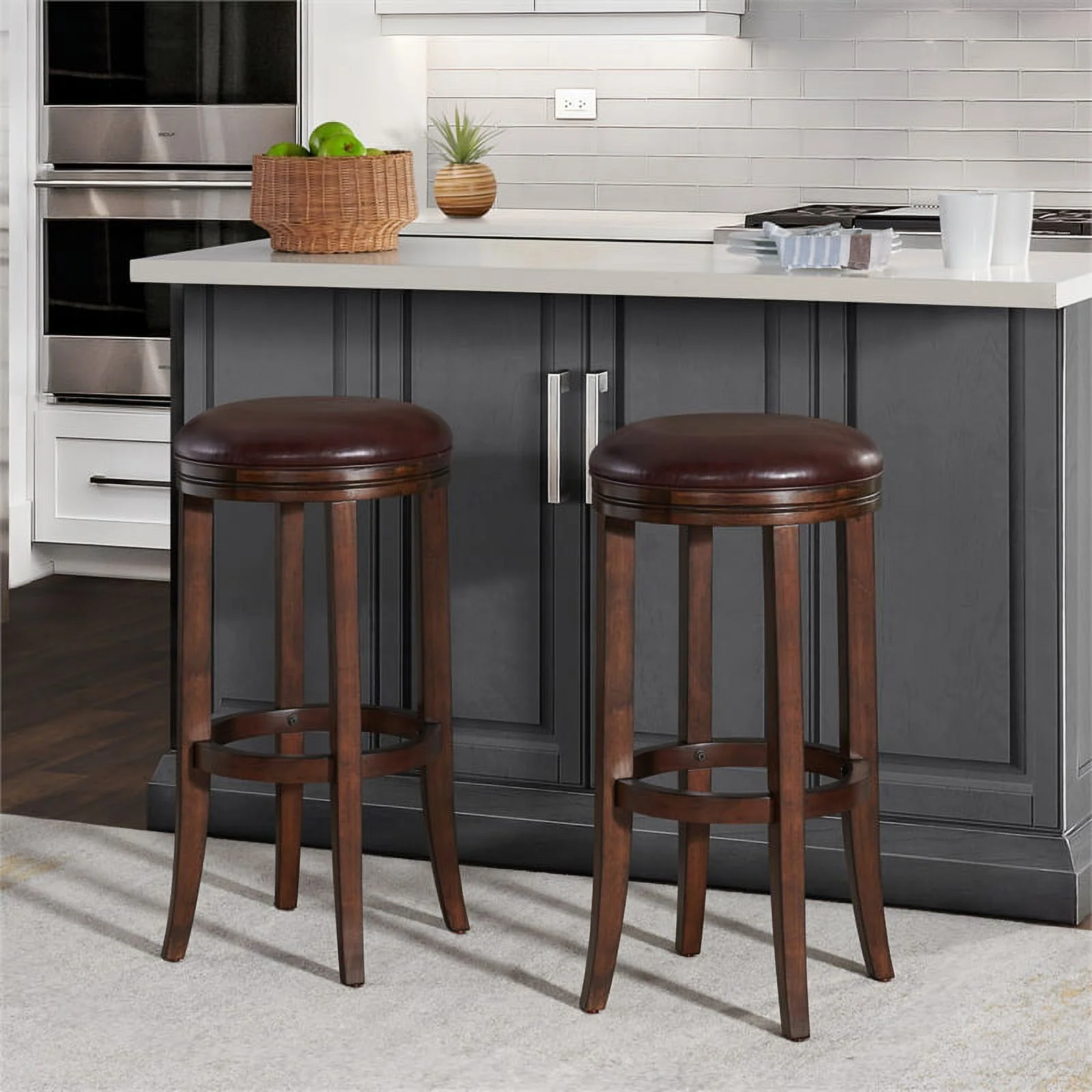 Alaterre Furniture Natick Bar Height Stool - Distressed Walnut - Set of 2