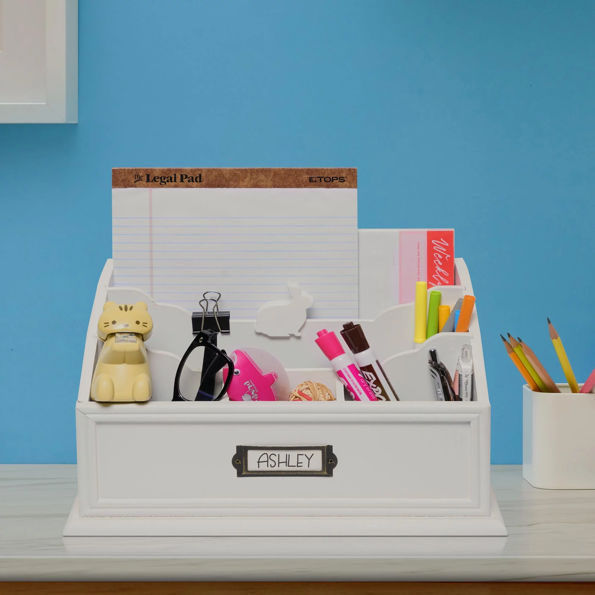 American Art Decor Scalloped-Edged 3 Tier Wood Desk Paper Organizer, White - 9.75