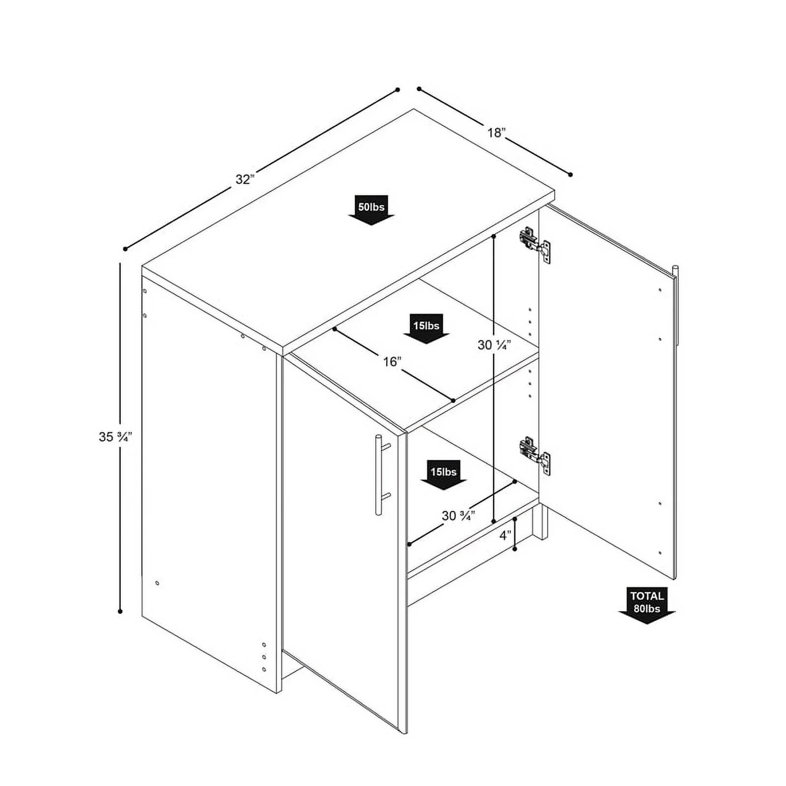 Pemberly Row White Engineered Wood Base Cabinet with Melamine Countertop