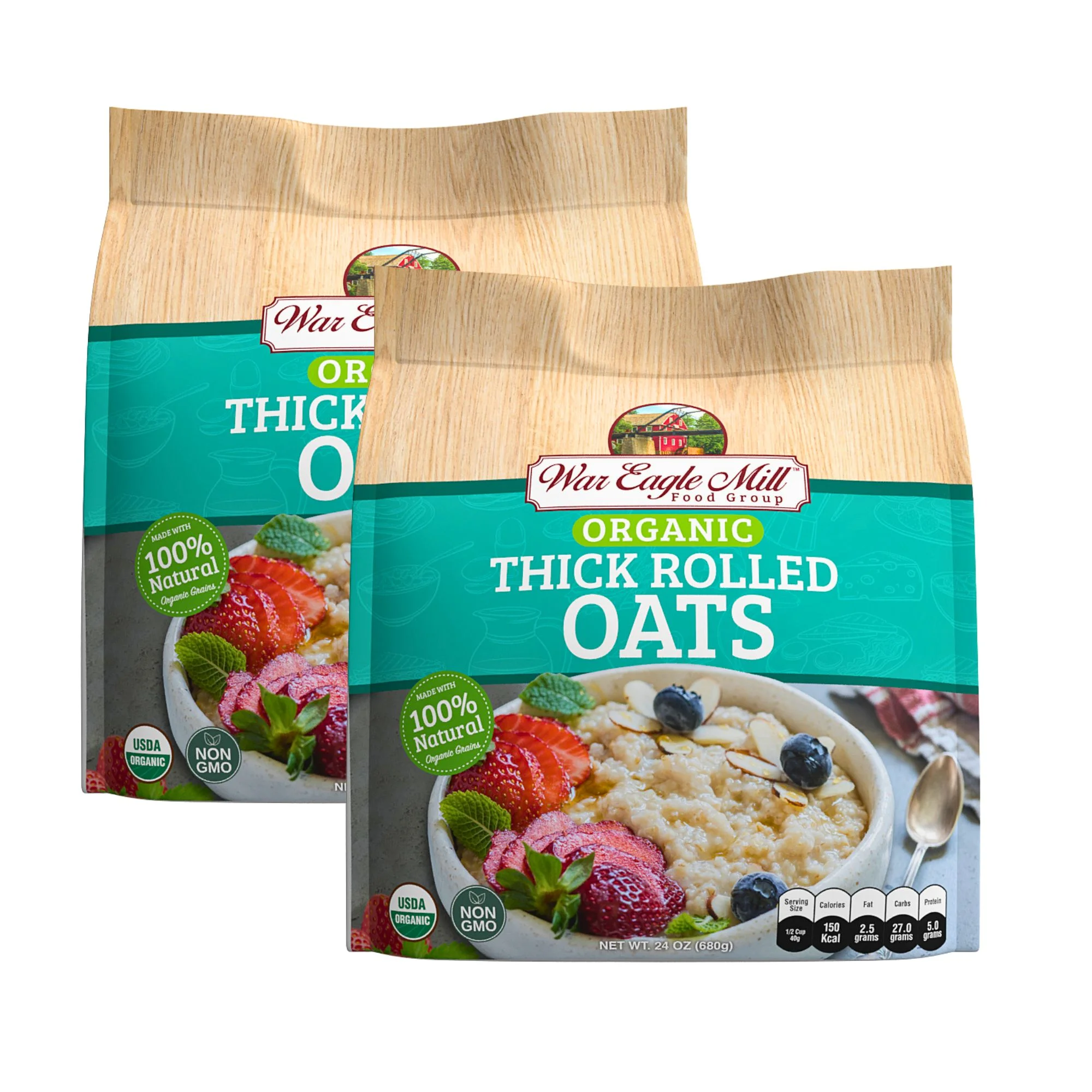 War Eagle Mill Organic Thick Rolled Oats, Non-GMO, 24 oz. Bag (Pack of 2)