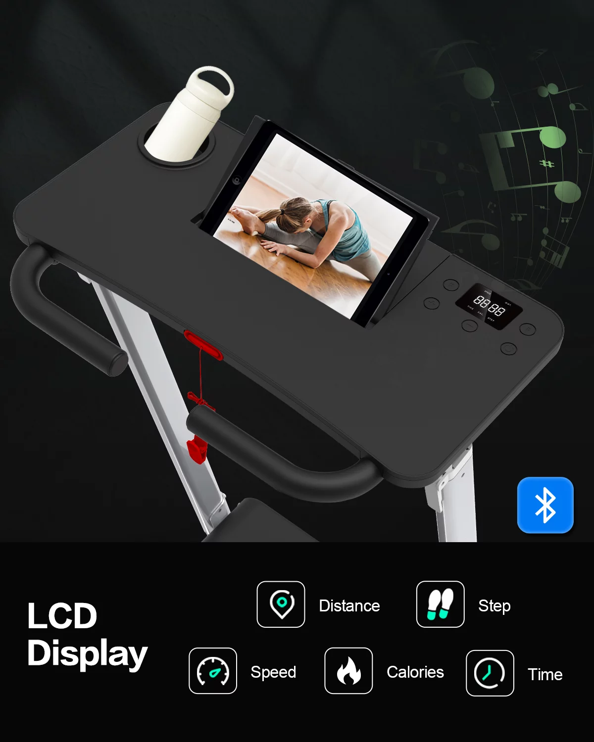 FYC 2.5HP Folding Treadmill with Adjustable Height Desk & Incline - Compact Electric Treadmill with Bluetooth Speaker for Running Walking Foldable Portable Running Machine for Home Office (Silver)