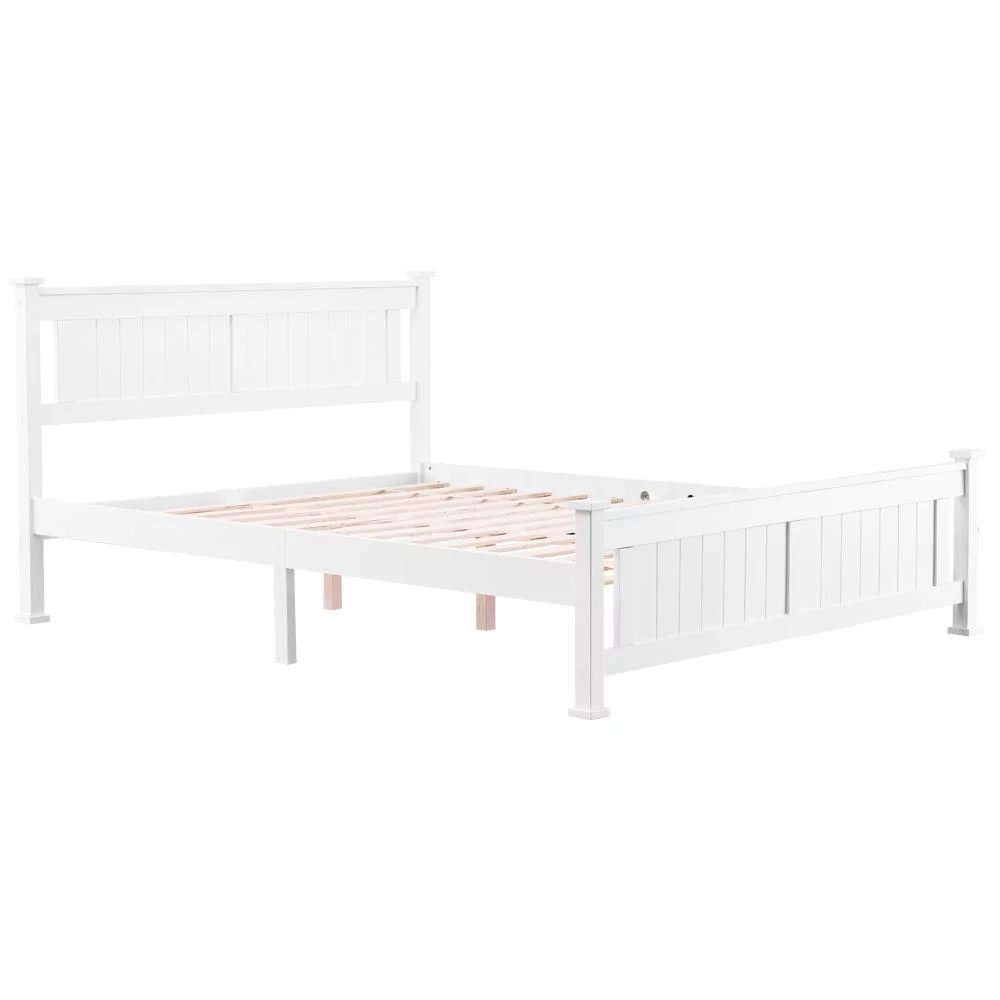 Wood Platform Bed with Headboard, Cap Vertical Bed White, Wood Slat Support, No Box Spring Needed, Full Size