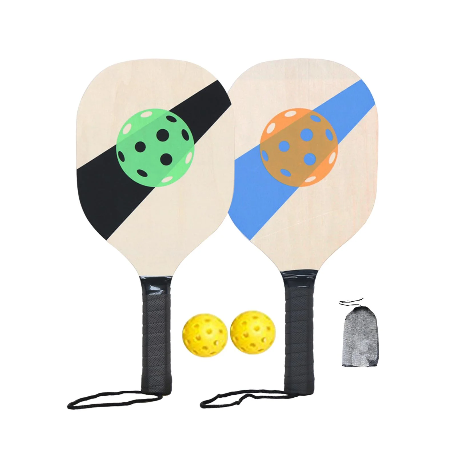 Pickleball Wood Paddle Set Beginner Racket Durable 2 Paddles 2 s Style C