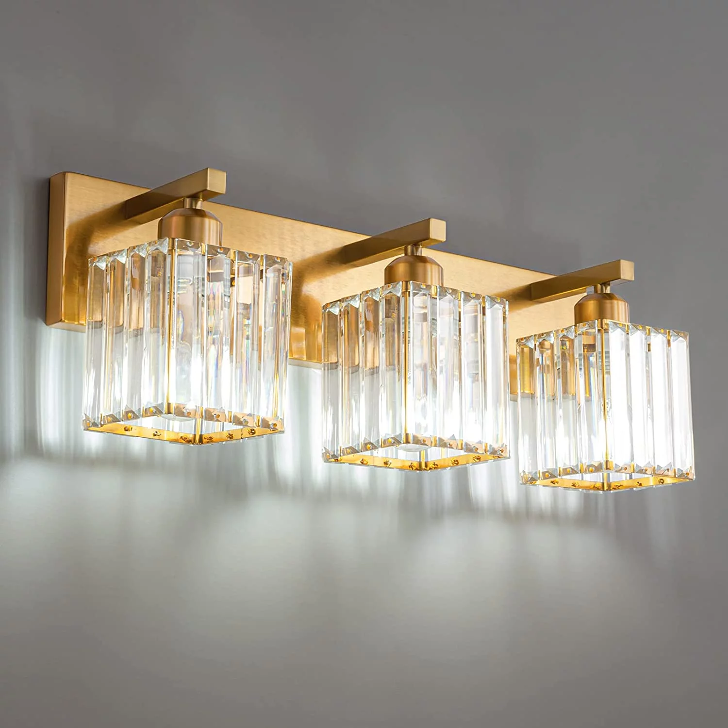 XIANMM Modern Gold Crystal Bathroom Vanity Light 3-Lights Modern Bathroom Wall Light Gold Bathroom Vanity Light Fixtures 002 Gold 3-Light