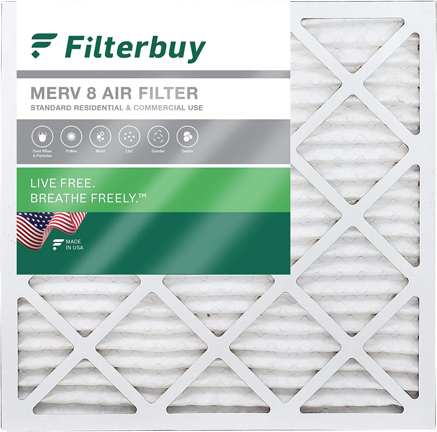 Filterbuy 21.5x21.5x1 MERV 8 Pleated HVAC AC Furnace Air Filters (1-Pack)