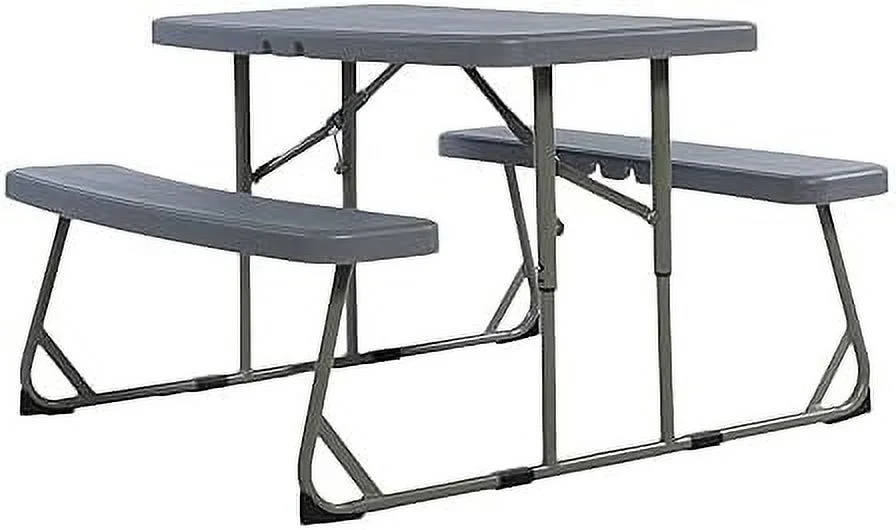 TJCGDTY Aryka Kid's Gray Easy Fold Waterproof  Stain and Impact Resistant Plastic Picnic Table with  and Gray Steel Tube Frame