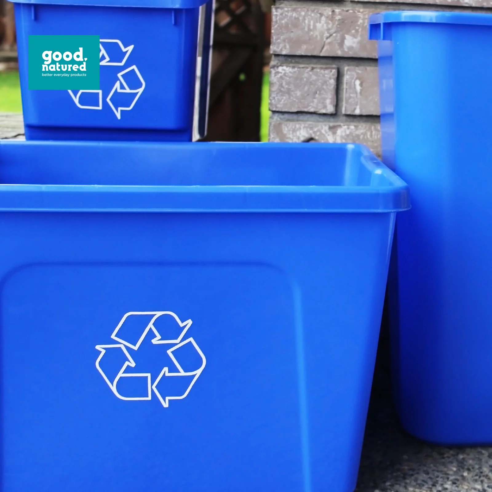 good natured Curbside Recycler, 14 Gallon / 53 Liter – Recycling Bin for Curbside Recycling - Plant Based, BPA-Free Recycling Bin with Recycling Logo, Blue