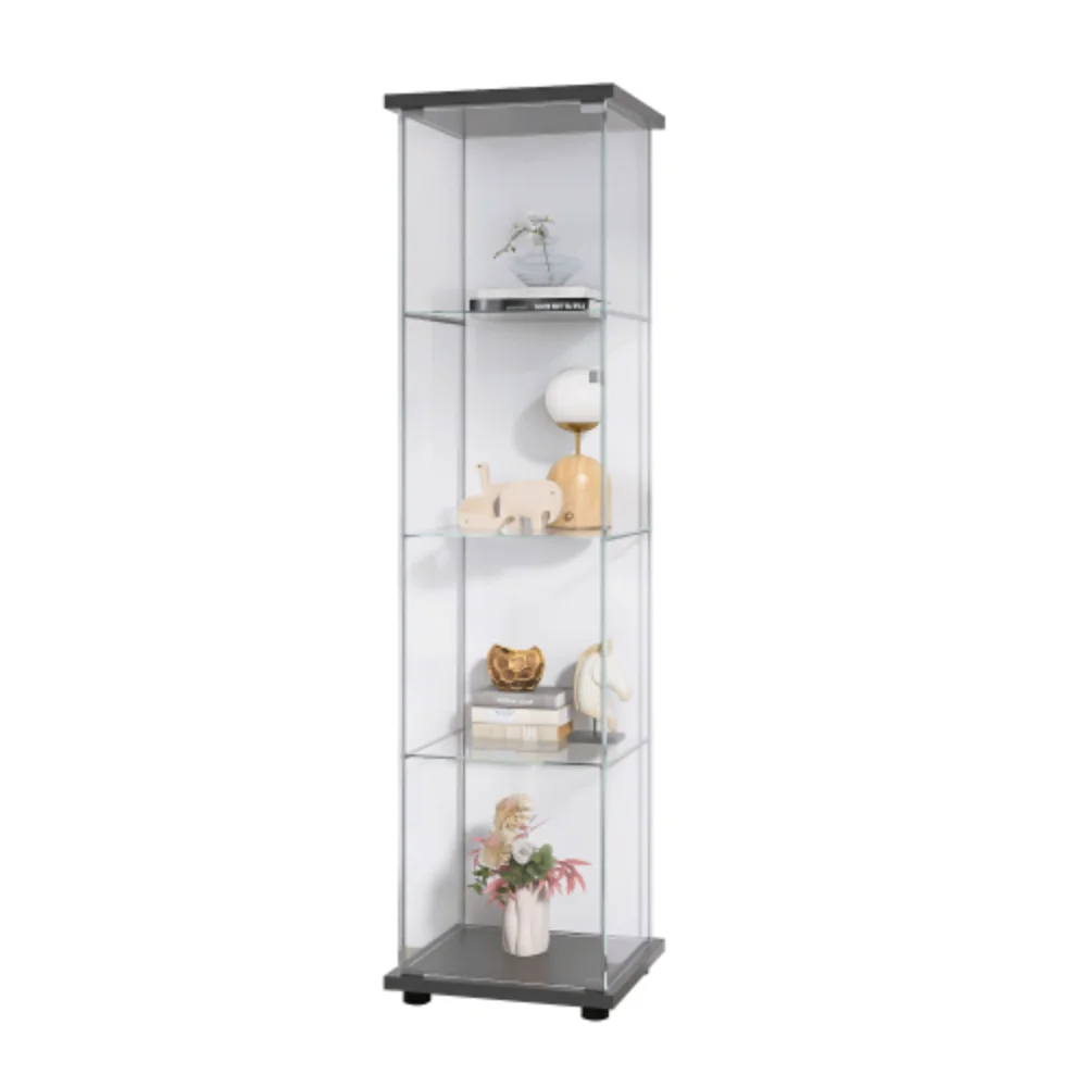 Glass Cabinet-b Glass Display Cabinet 4 Shelves with Door, Floor Standing Curio Bookshelf for Living Room Bedroom Office, 64.7