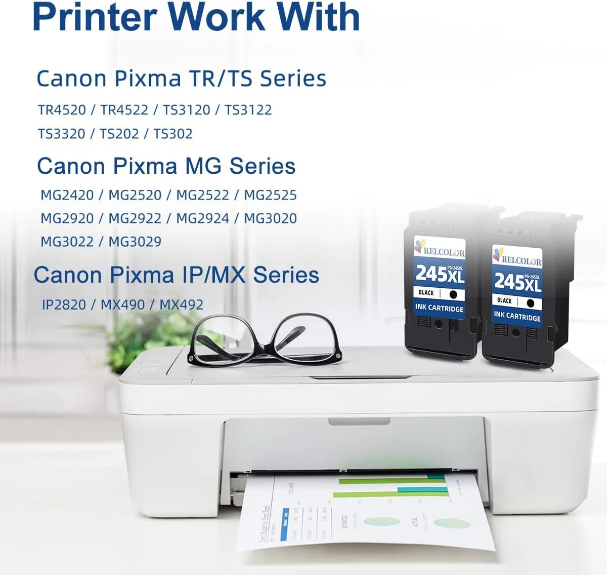 Higher Yield PG 245XL 245 XL Black Ink Cartridge for Canon MX490 MX492 MG2525 MG2522 TS3100 TS3120 TS3122 TS3300 TS3322