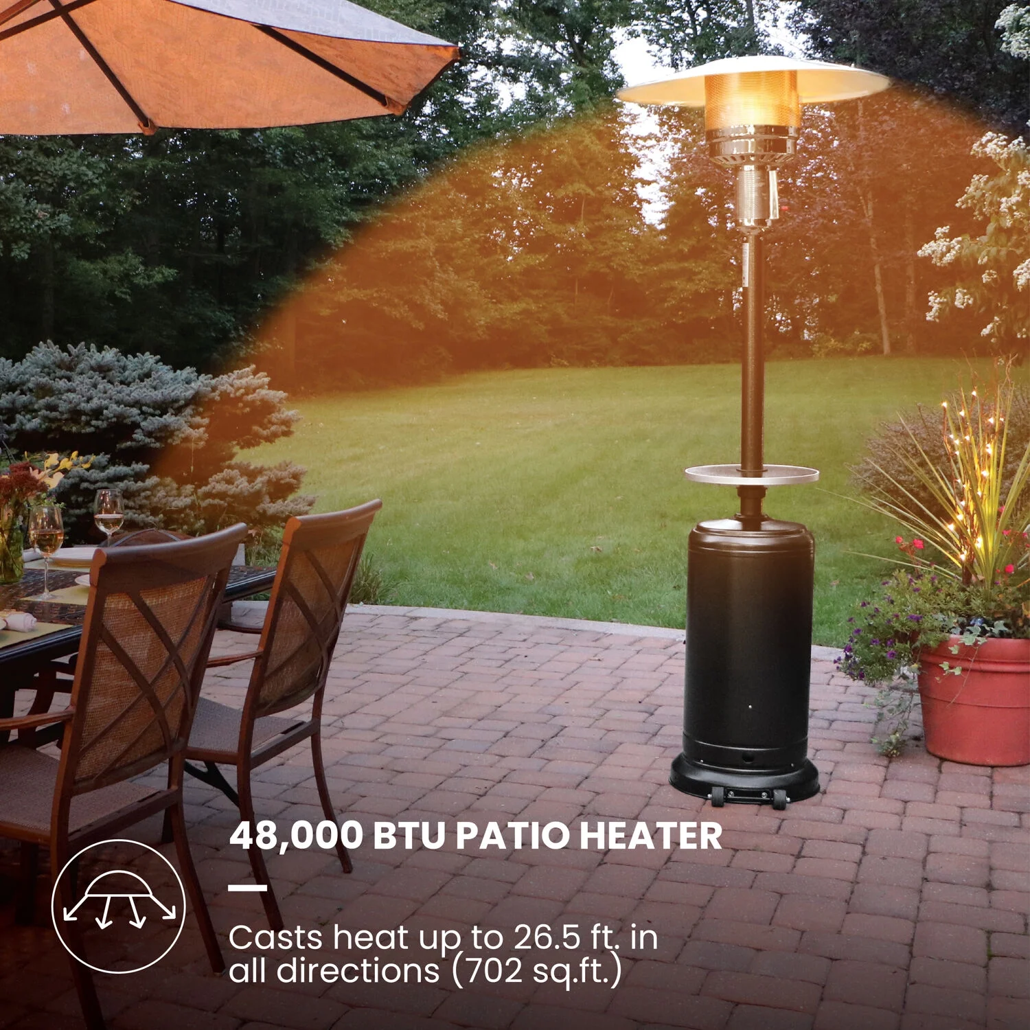 Hanover 7-ft. 48,000 BTU Steel Umbrella Propane Patio Heater in Black, HAN004BLK