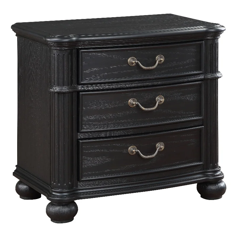 Pemberly Row Traditional 3-drawer Wood Nightstand Bedside Table Black