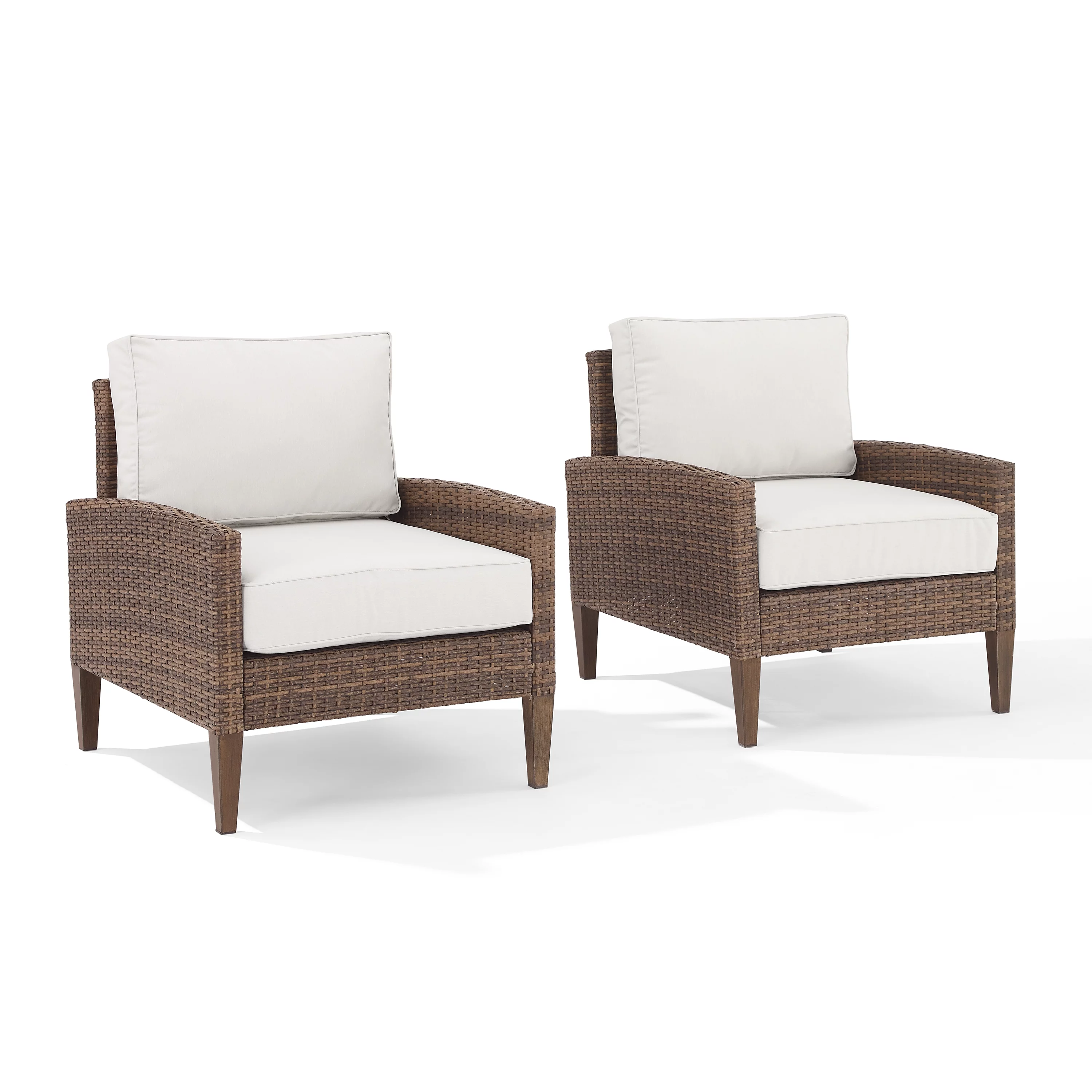 Crosley Furniture Capella Rattan & Fabric Patio Chair in Brown/Cream (Set of 2)