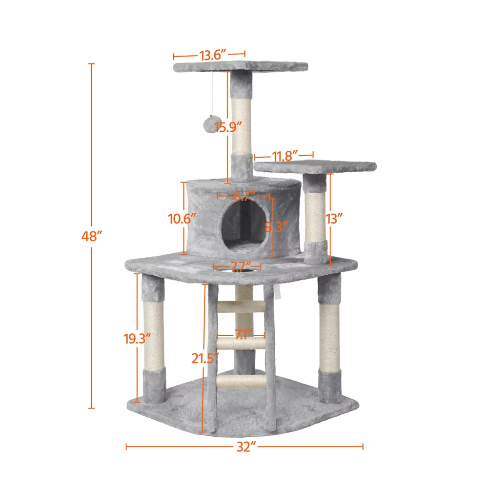 Topeakmart 47.5'' Multilevel Cat Tree Condo Cat Tower with Scratching Post Light Gray