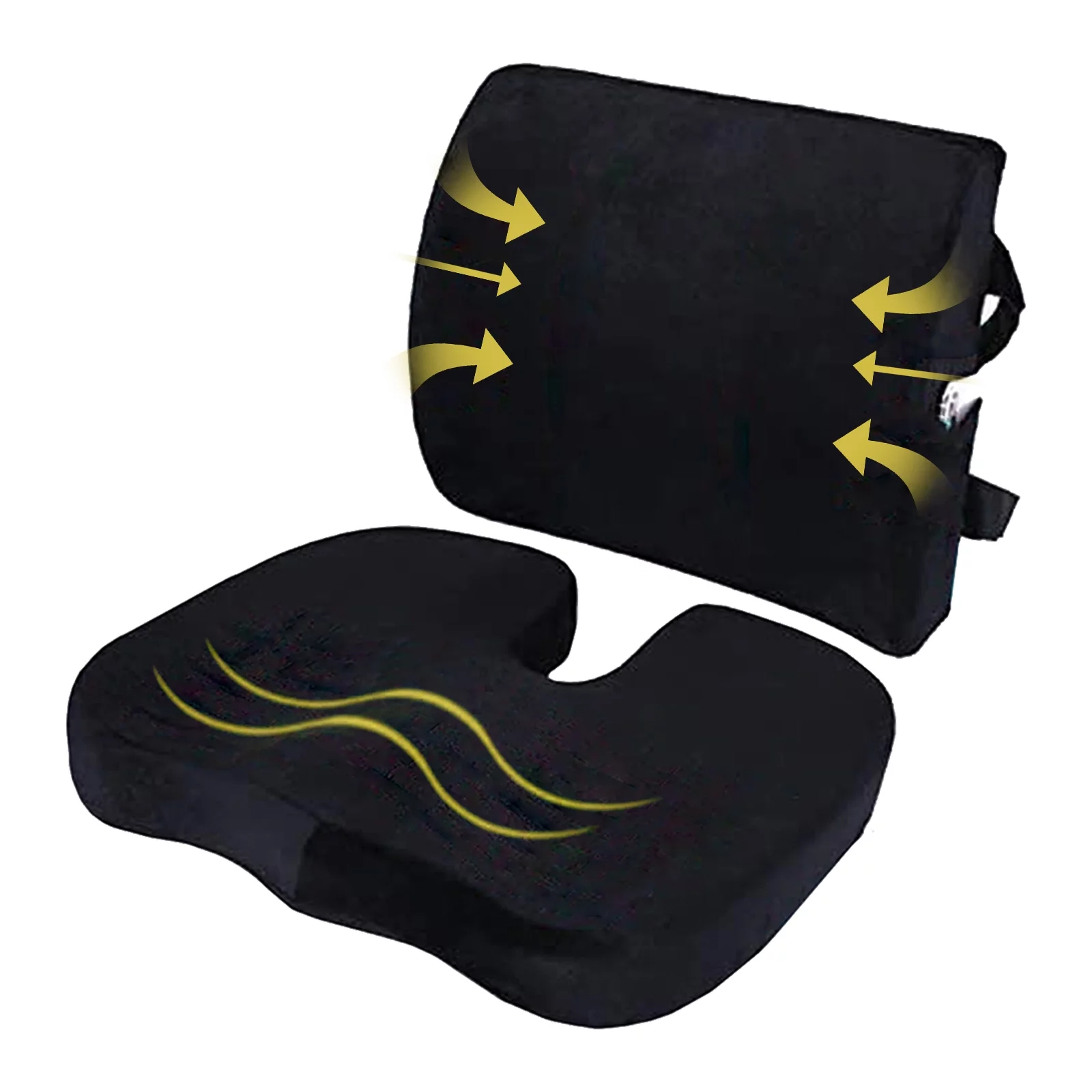 Aptoco Memory Foam Seat Cushion and Lumbar Support Pillow Set for Office Chairs and Car Seats, Ergonomic Design for Tailbone, Lower Back Pain, and Sciatica Relief, Black