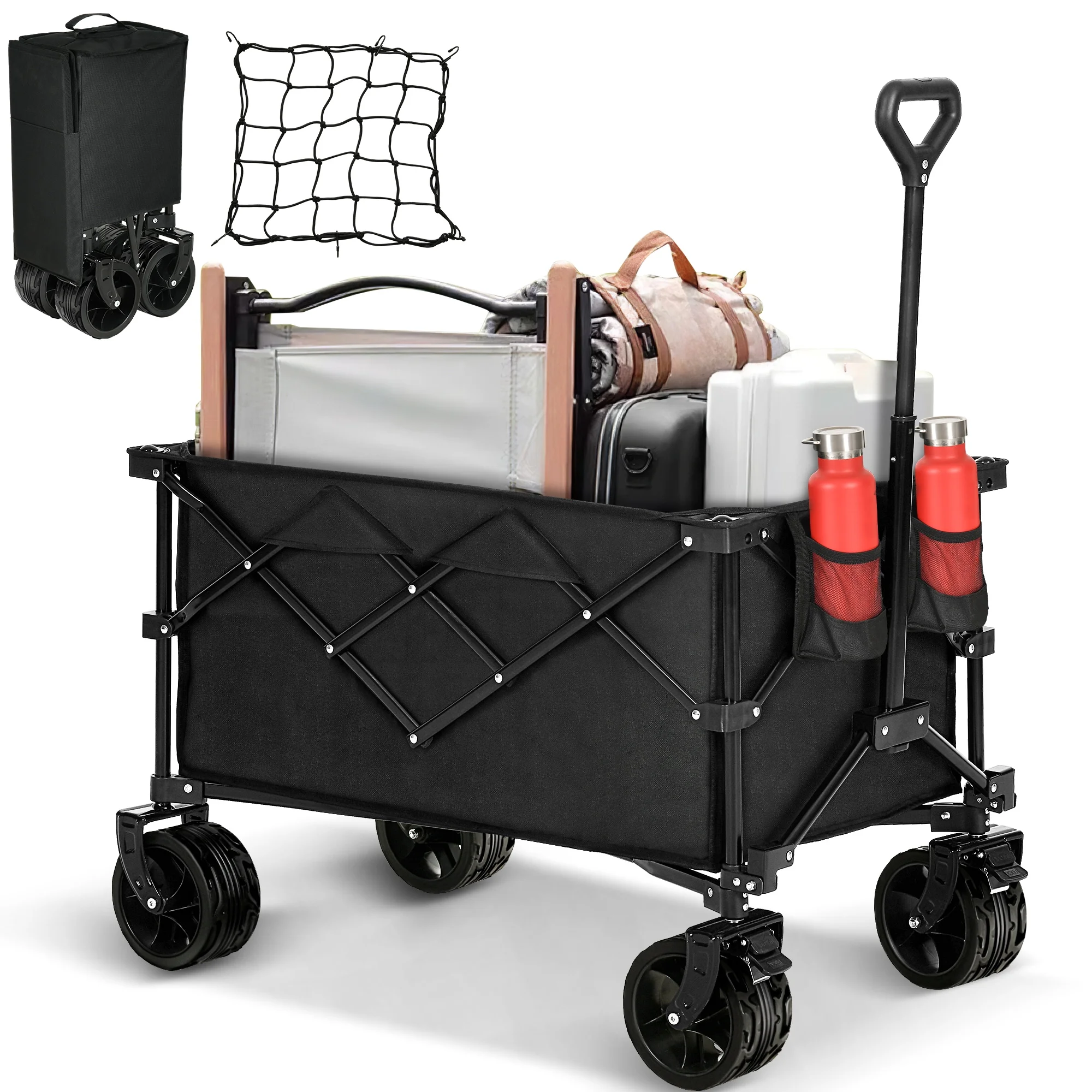 Dextrus Collapsible Foldable Wagon, 146L Capacity 220LBS Heavy Duty Utility Wagons Carts with Big Wheels and Brakes Portable for Outdoor Sand Beach Shopping Camping Garden