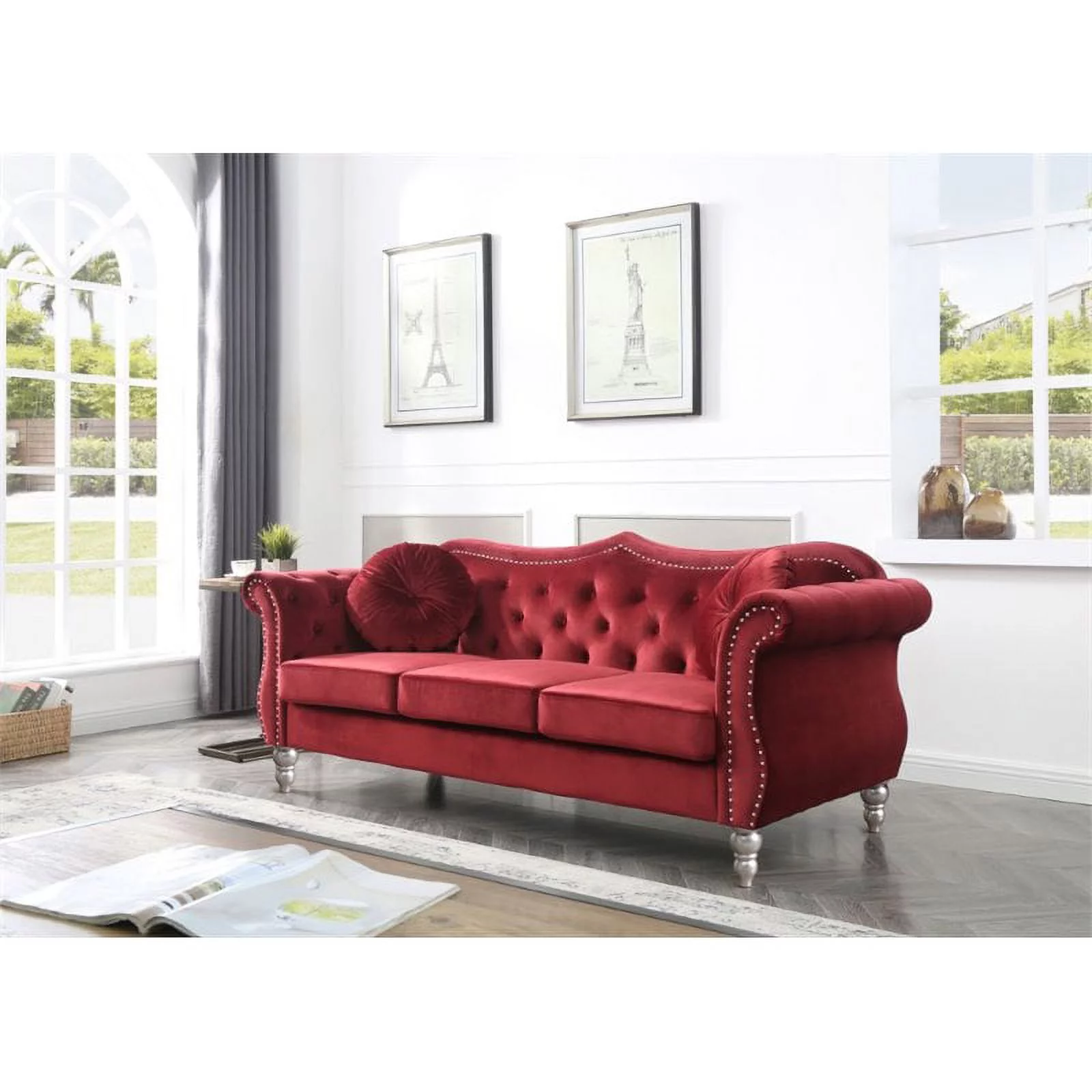 Home Square 2-Piece Furniture Set with Sofa and Chair in Burgundy