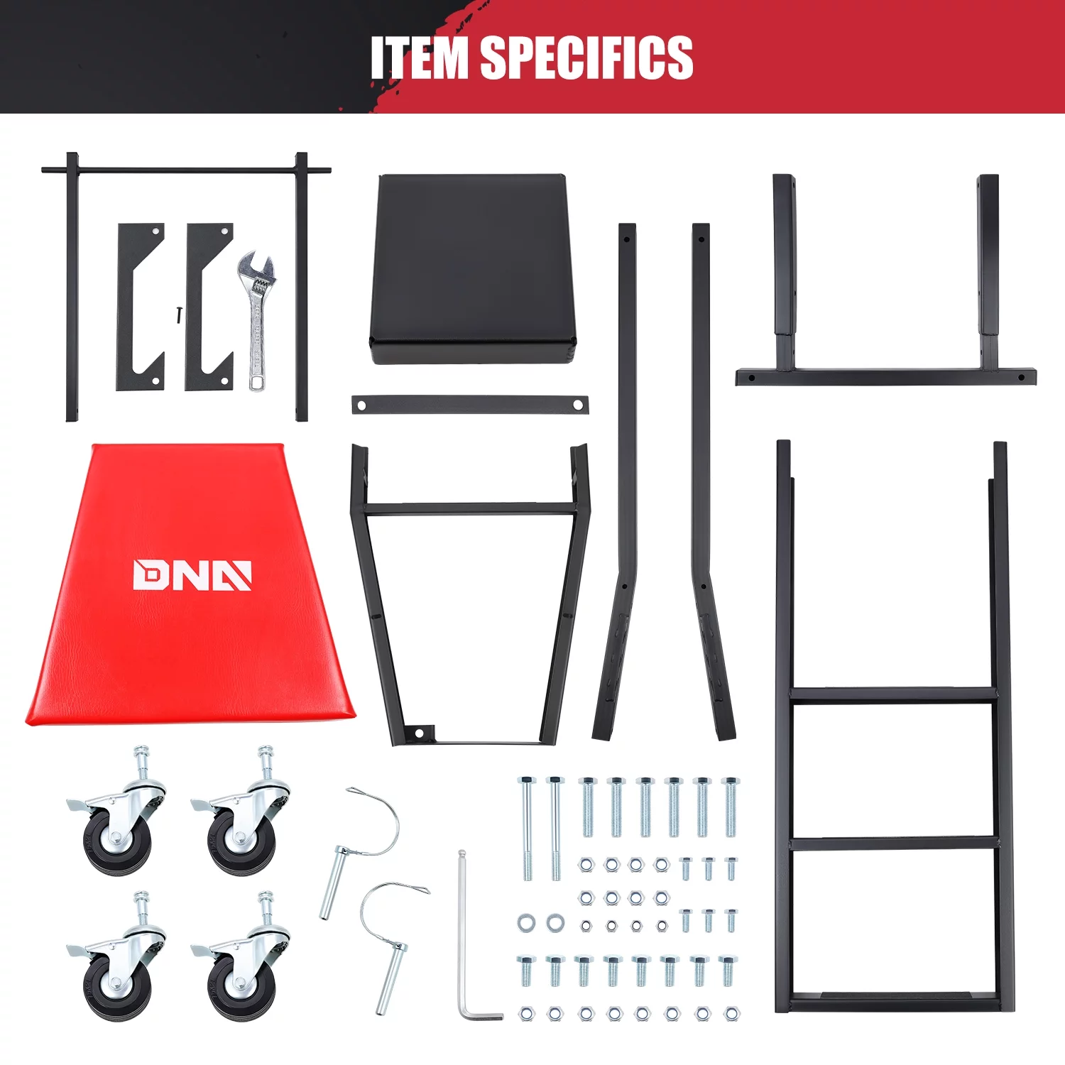 DNA Motoring TOOLS-00190 Foldable Topside Automotive Engine Creeper 45 to 66 Inches Adjustable Working Height