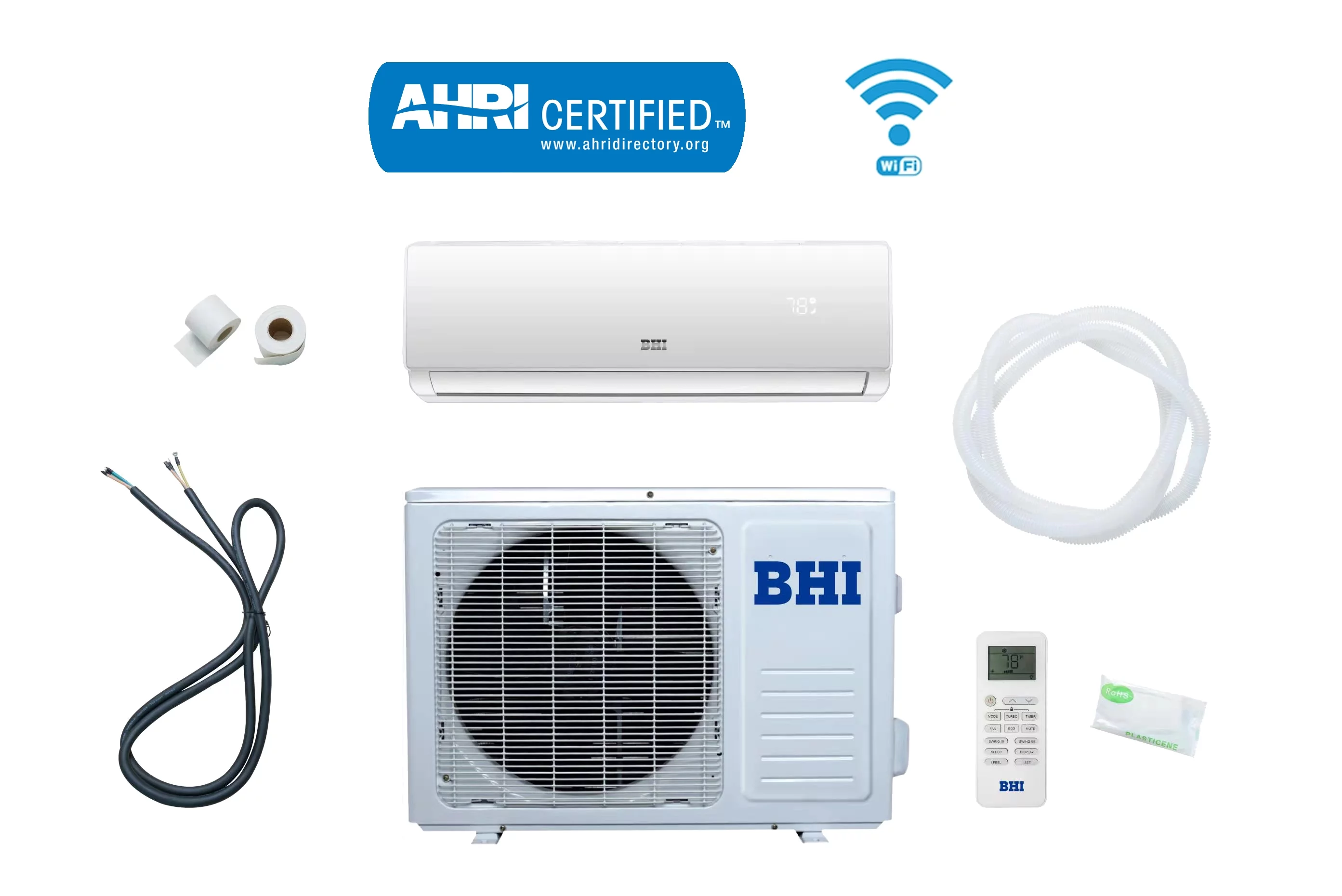 BHI 12,000 BTU Ductless Air Conditioner WiFi Mini Split Heat Pump 19 SEER, 1Ton, 16.4ft (5M) lineset, 230-Volt, Wall Mount