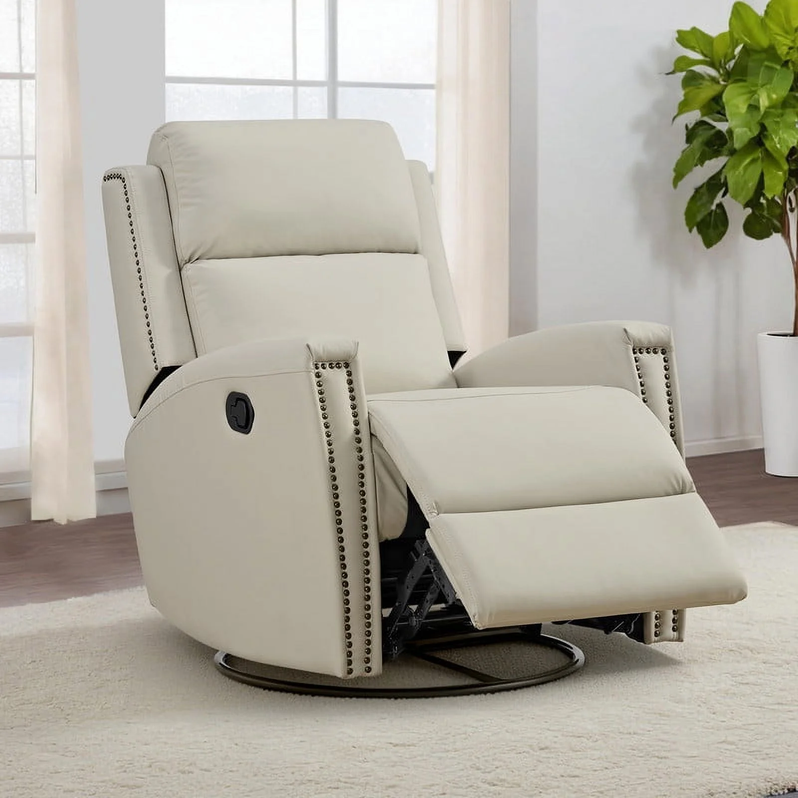 CHITA Swivel Glider Recliner Nursery Chair Manual Push Back Recliner for Living Room, Beige