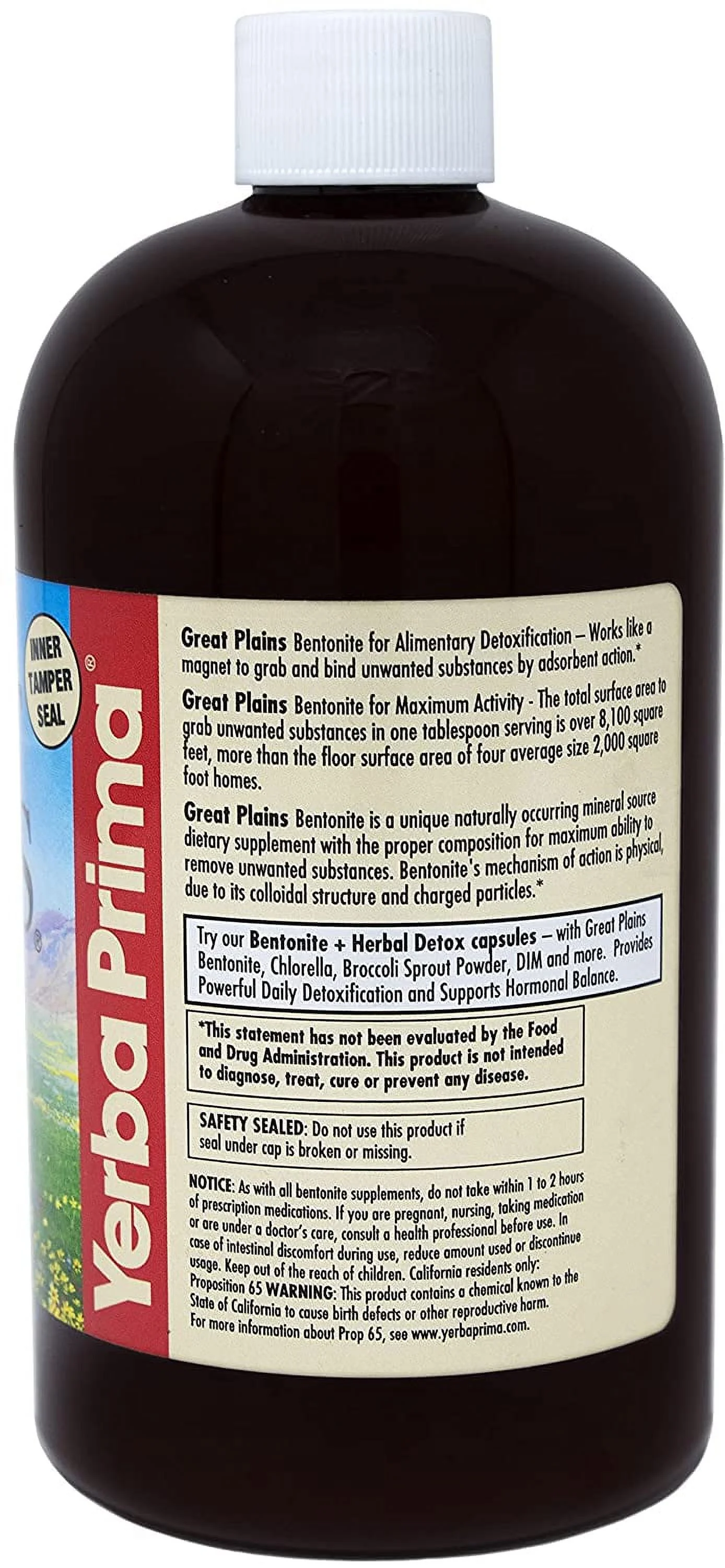 Yerba Prima Bentonite, Detox Pint, 16 Ounce - Liquid Clay Supplement - Food Grade - Natural Internal Cleanse