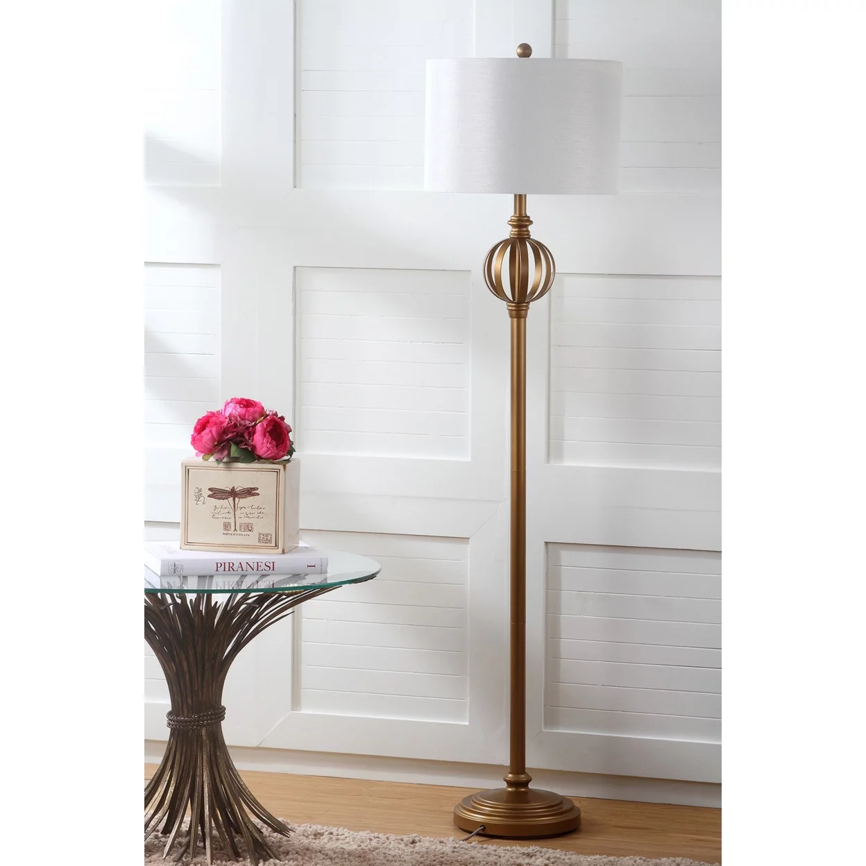 SAFAVIEH Garden Sphere 61.5 in. H Glam Floor Lamp, Gold/White Shade