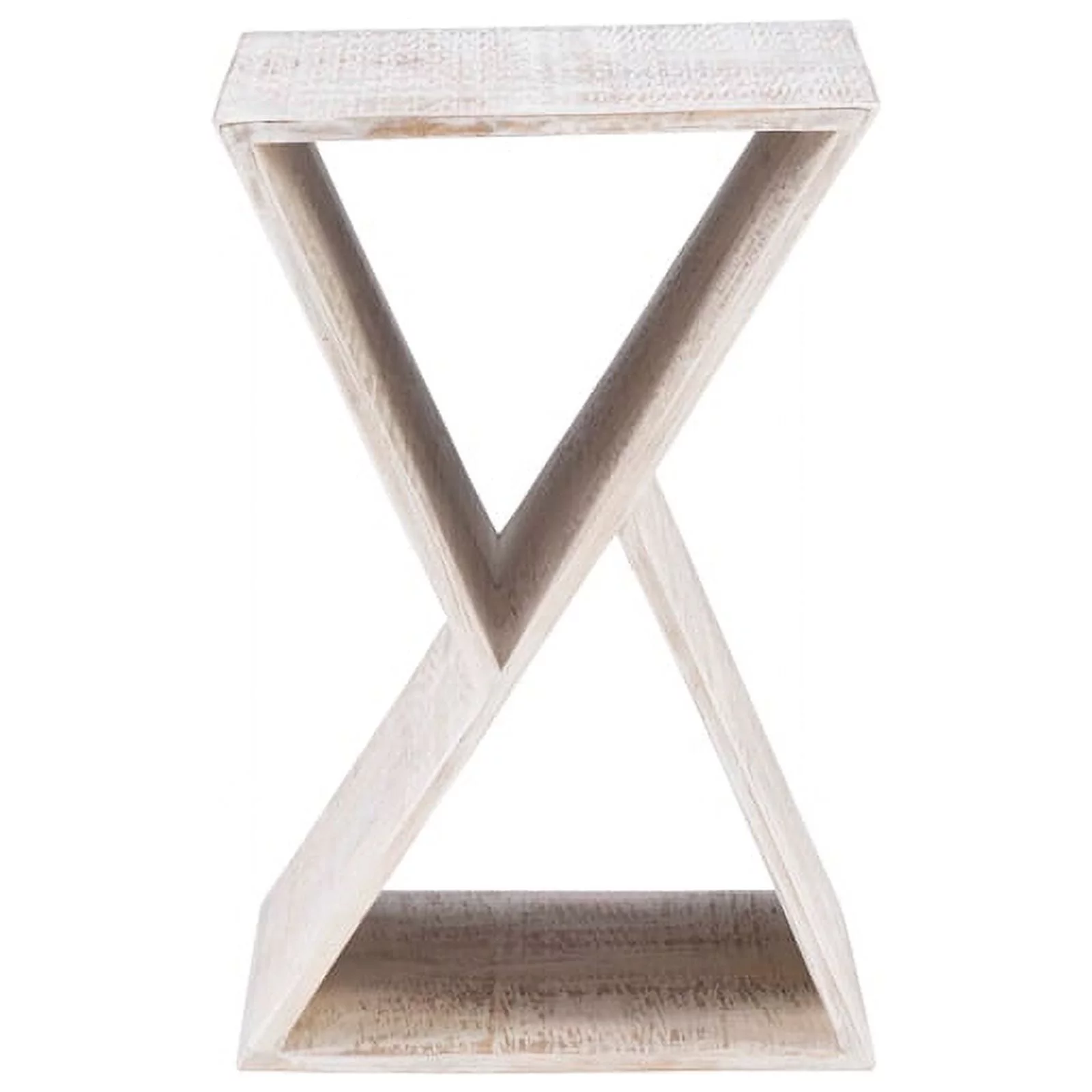 Pemberly Row Transitional Mango Wood Triangle Side Table in Whitewash