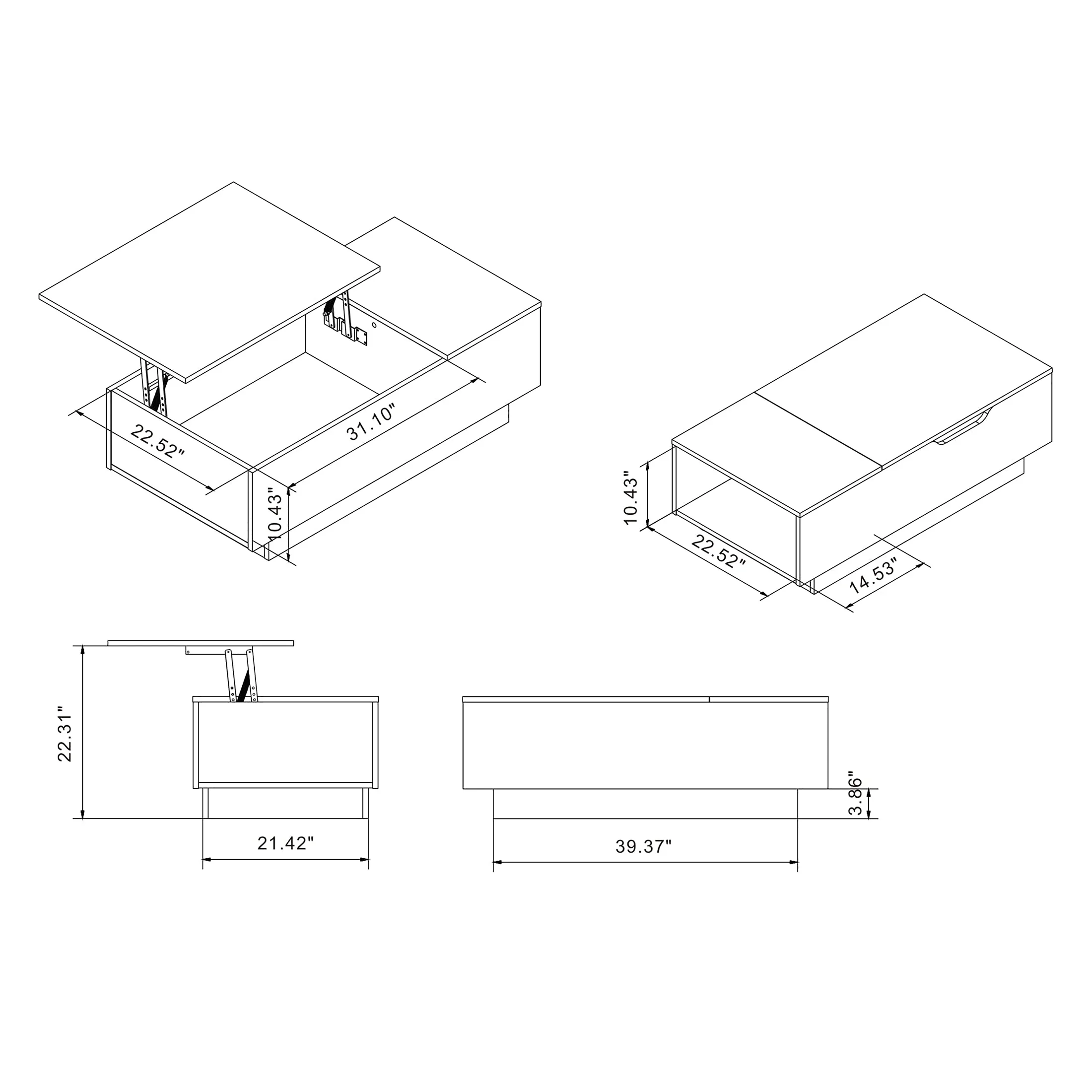 Furniture of America Arbo Lift-Top Coffee Table, Reclaimed Oak