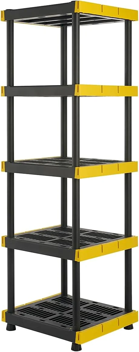 5-Tier Heavy Duty Plastic Storage Shelving Unit, 100lbs/shelf (72”H x 24”W x 20”D), for Indoor/Outdoor Organization, Modular Rack