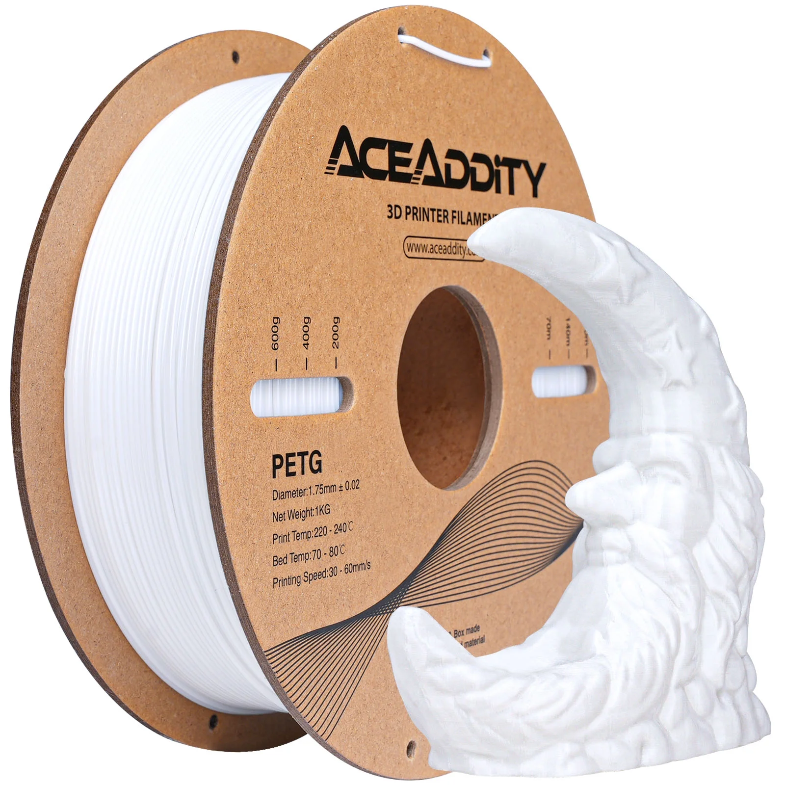 Walmeck PETG Filament 1.75mm 3D Printing Filament for Most Printers Neptune 2/3/Ender 3, ±0.02mm Accuracy, 1KG Spool (6KG White)