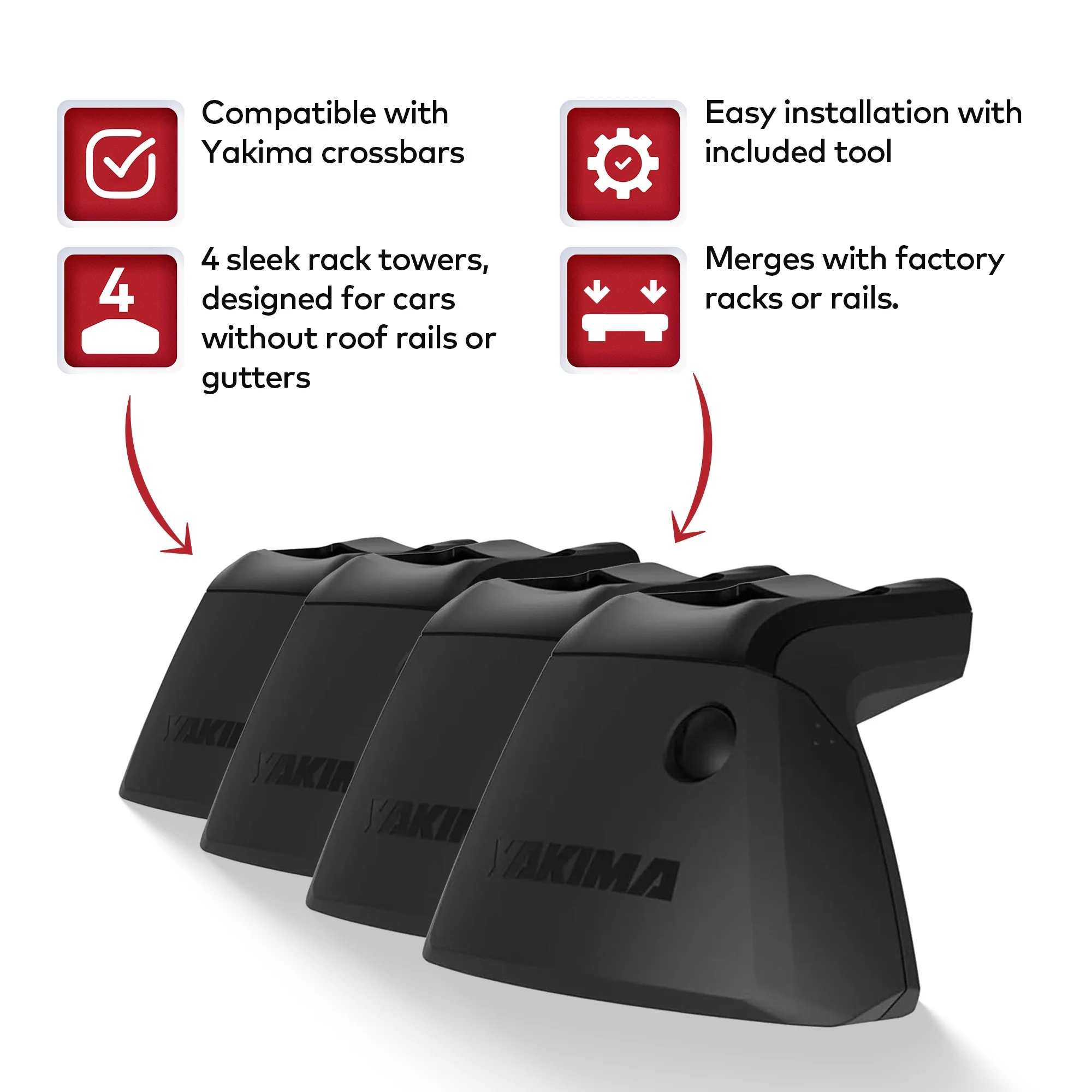 YAKIMA BaseLine Sleek Rack Towers for Vehicles with Naked Roof, Set of 4