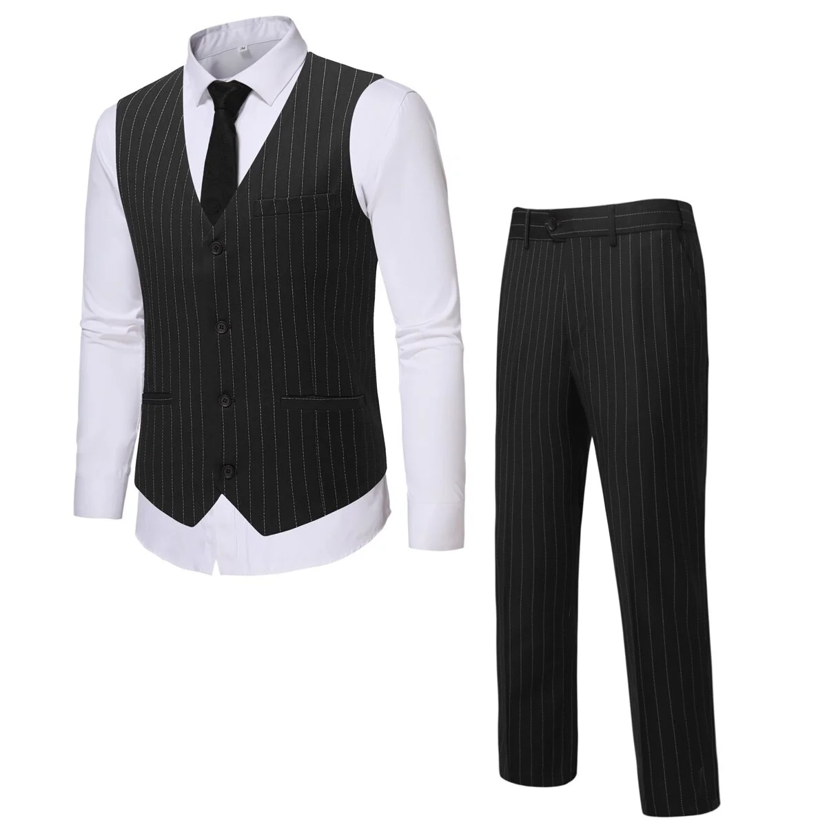 Cloudstyle Men's Suit 2 Piece Vest Set Slim Fit Dress Suit Stripe Casual Suit Waistcoat Pant