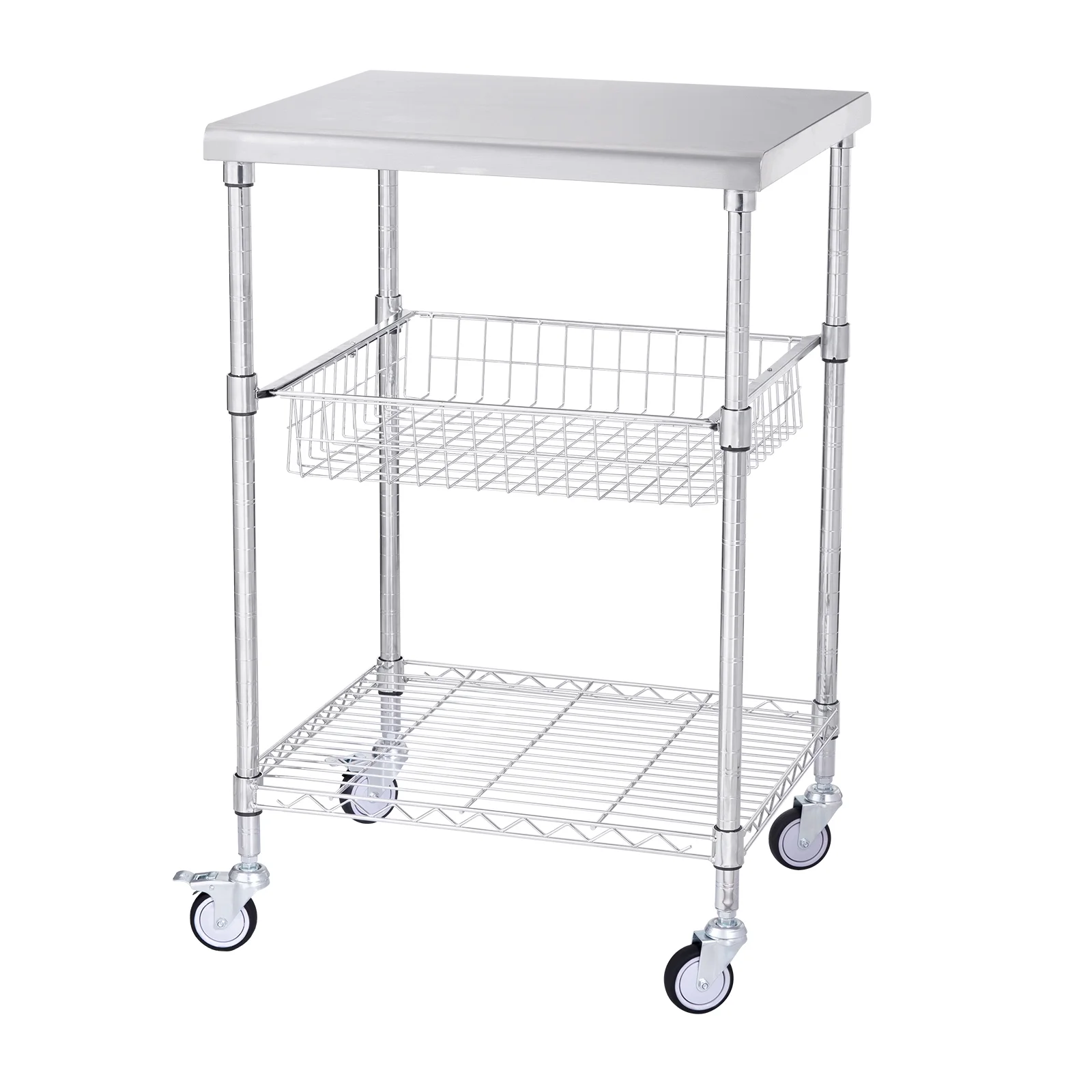 SKYSHALO 3-Tier Utility Cart Rolling Cart on Wheels 470 lbs 24