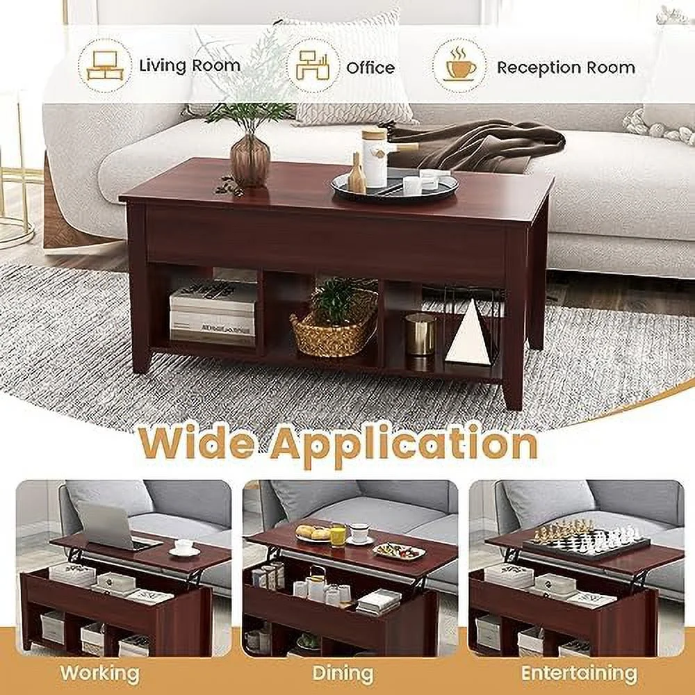 JDZHAPPYLIFE Lift Top Coffee Table Modern Wood Cocktail Table with Hidden Compartment and Lower  Shelves  Wooden Laptop Table Lift Tabletop Home  (White)