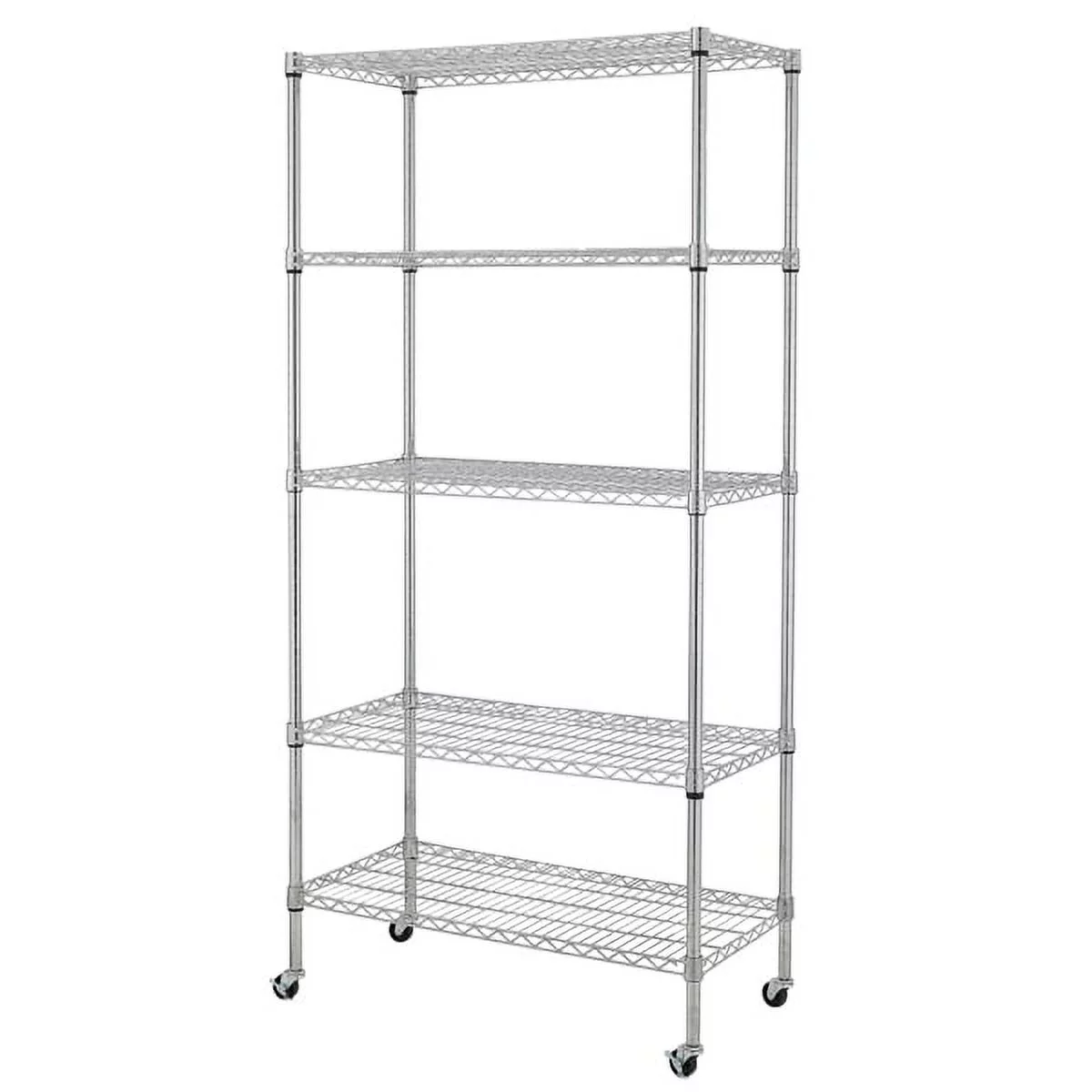 5-Tier Wire Shelving,NSF-Certified Steel Storage Rack with Wheels, Chrome