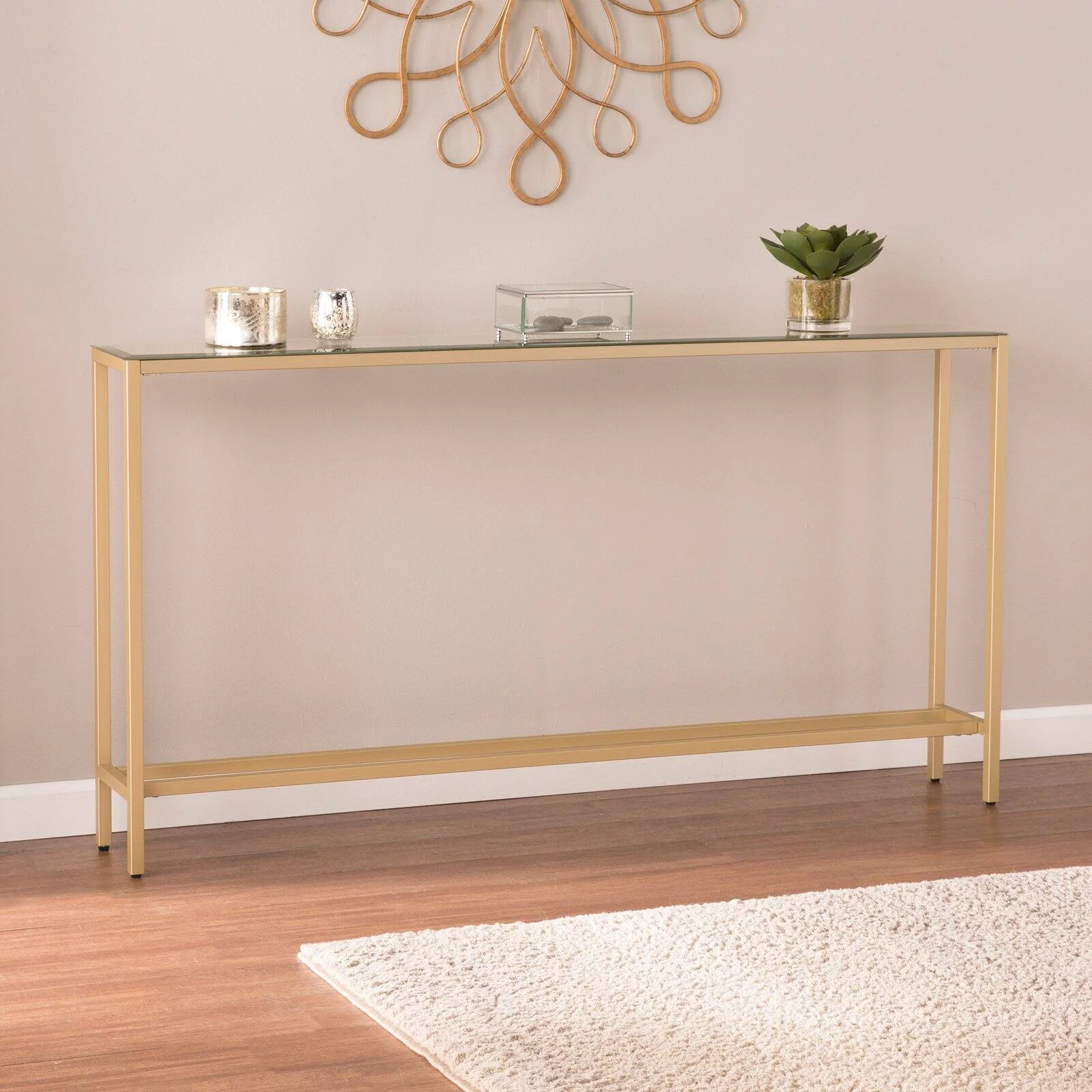 SEI Furniture Darrin Narrow Mirror Top Console Table in Gold