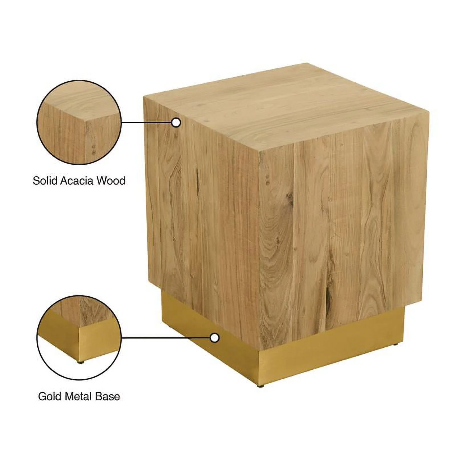 Meridian Furniture Acacia Wooden Top End Table with Durable Gold Metal Base