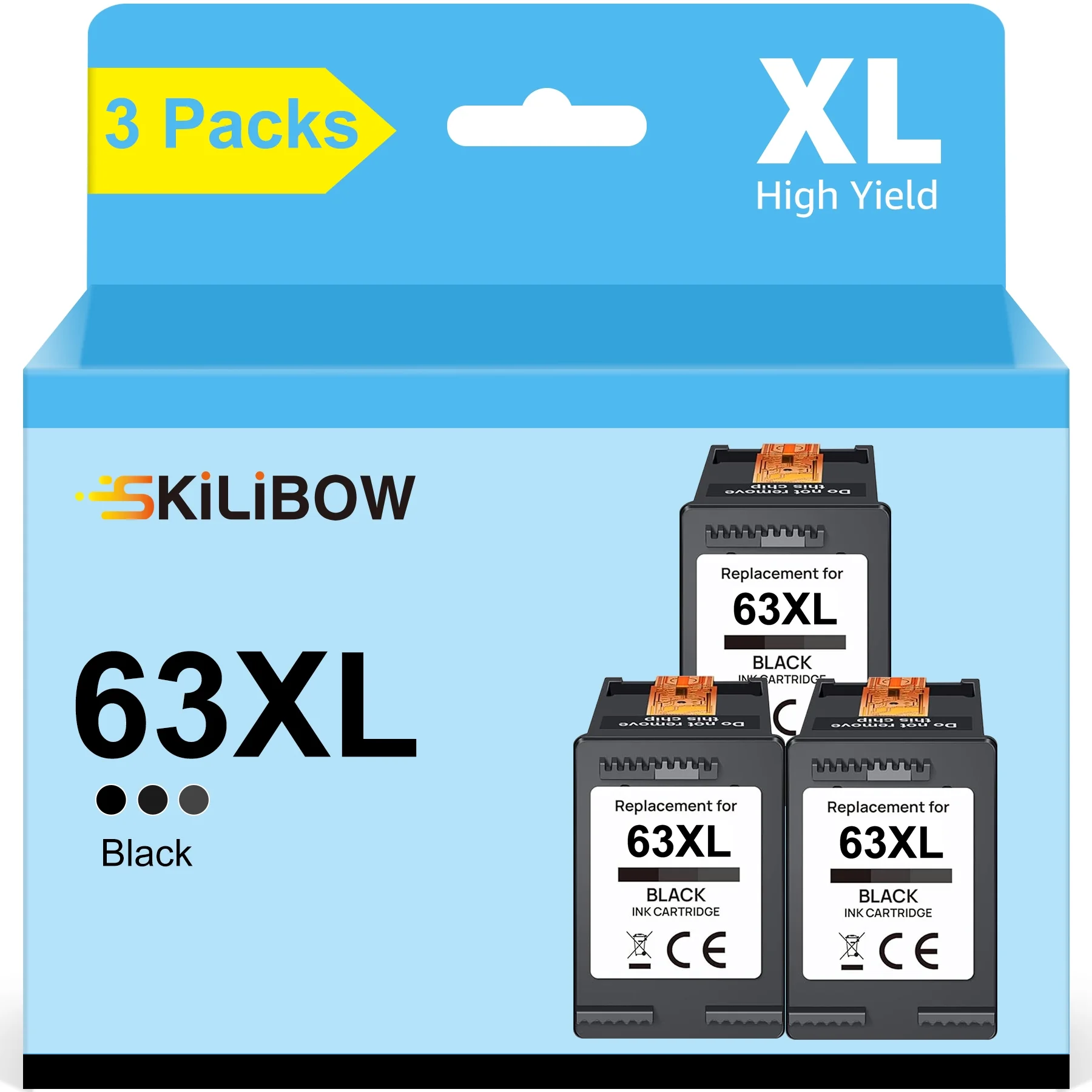 63 Ink Cartridges for HP 63XL Black Ink Cartridges Printer Ink HP 63 work with HP Officejet 3830 4650 5255 5200 5258 Envy 4520 4655 4512 Ink Printer (Black)