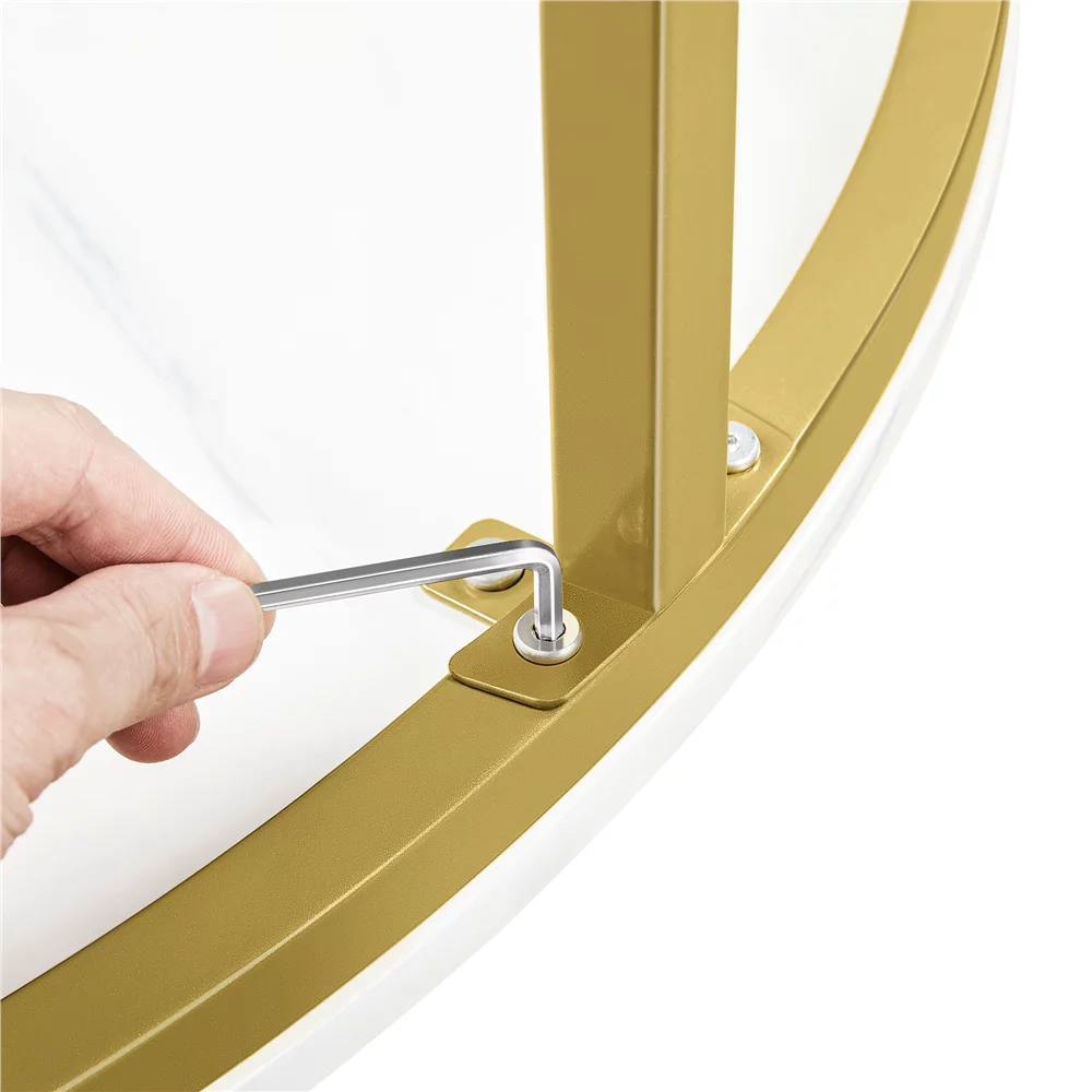 Topeakmart Modern Round Faux Marble Coffee Table with Sturdy Metal Legs, Gold