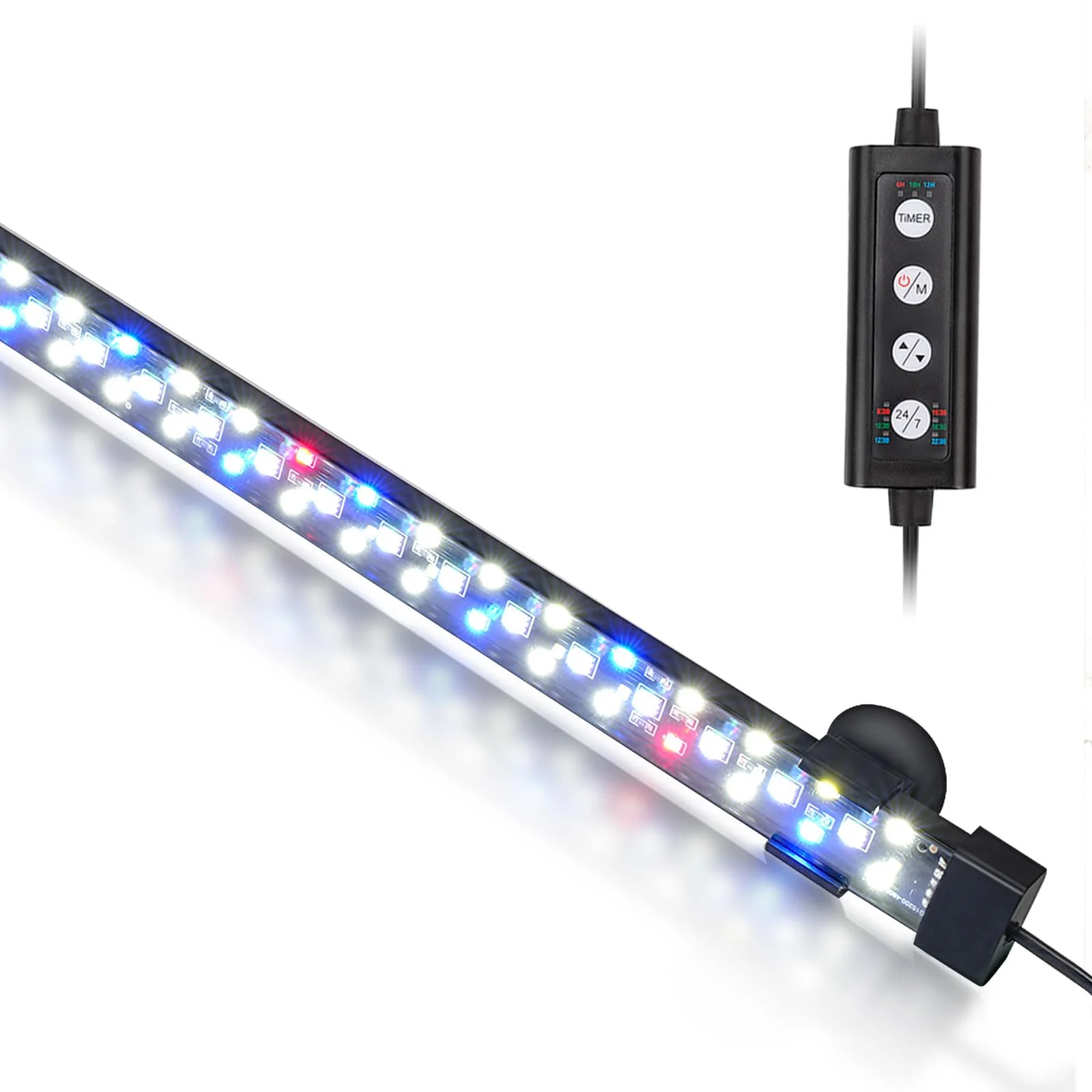 Tawatiler 24/7 Mode Submersible Aquarium LED Light,6W Full Spectrum Hidden Fish Tank Light with 3 Rows Beads 7 Colors Auto On Off Sunrise-Daylight-Moonlight, Adjustable Timer Brightness