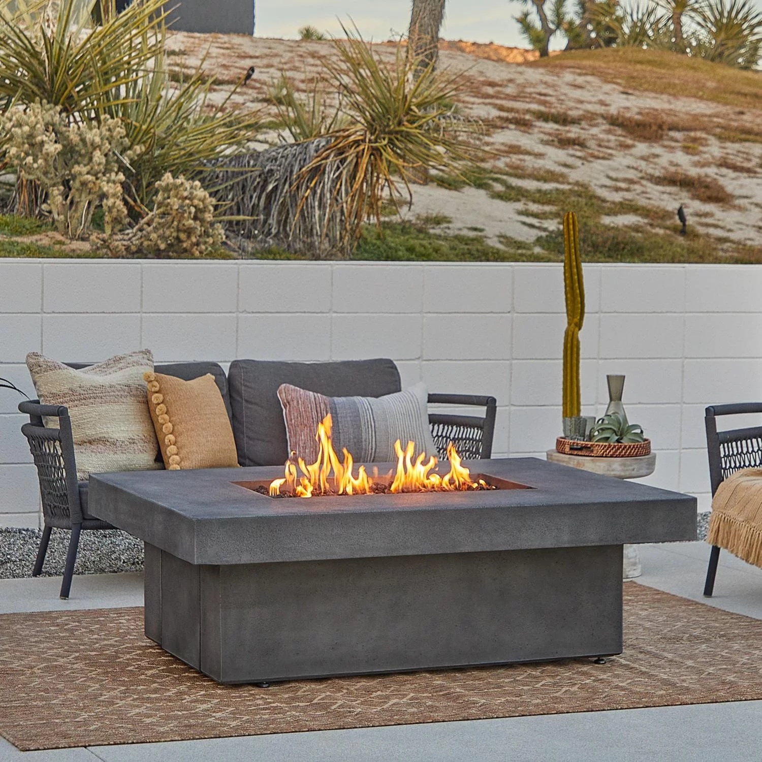 Branchview 60 Inch Rectangular Steel Propane Fire Pit W/Hidden Tank in Gray By BBQGuys Signature